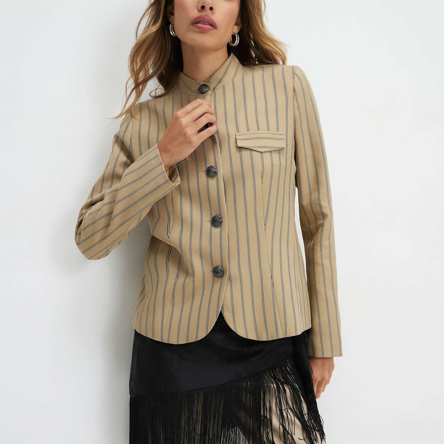River Island Women's Stripe Pocket Detail Jacket - 10 - Beige Mix - Available at M&S