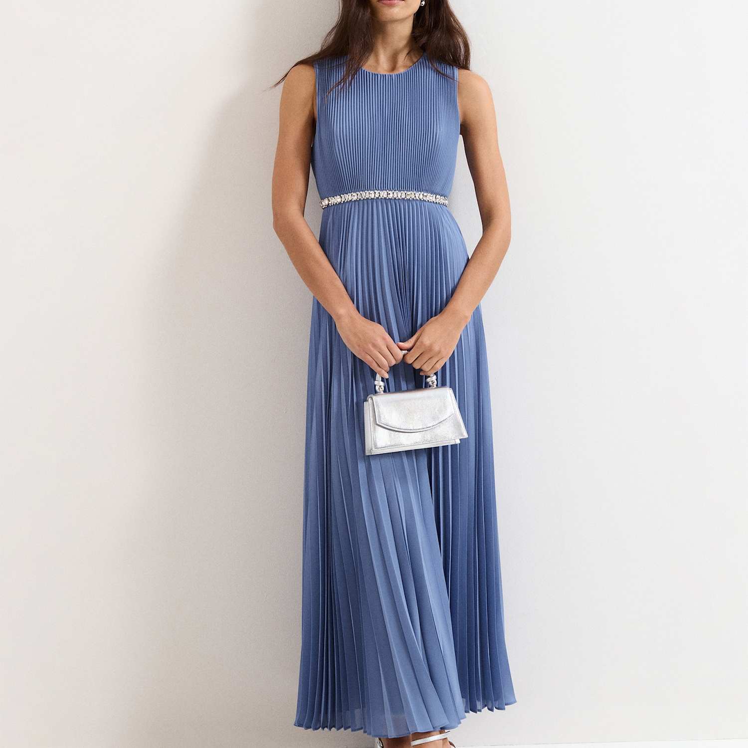 Phase Eight Women's Round Neck Pleated Maxi Skater Dress - 10 - Pale Blue - Available at M&S