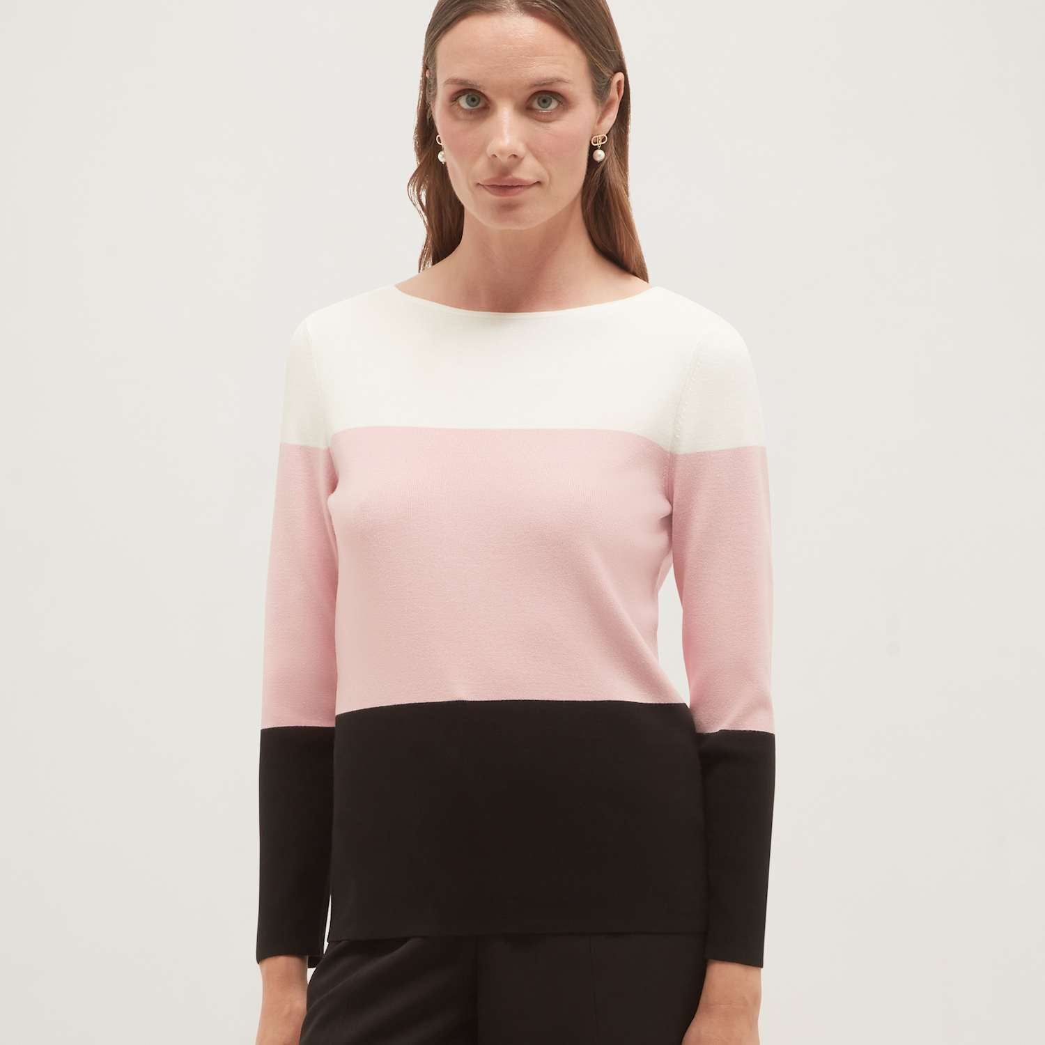 Hobbs Women's Colour Block Crew Neck Jumper - Small - Pink Mix - Available at M&S