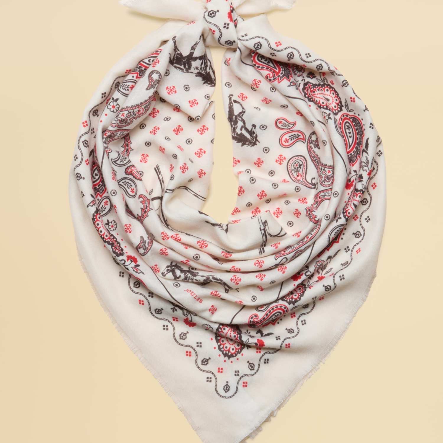 Joules Women's Printed Paisley Square Scarf - Cream Mix - Available at M&S