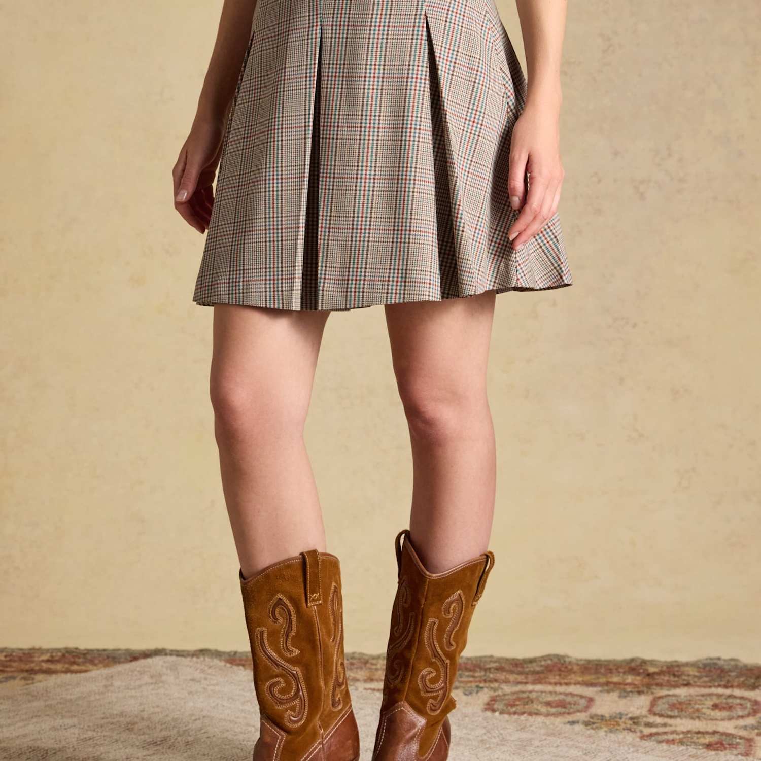 Joules Women's Pleated Check Mini Skirt - 16 - Brown Mix - Available at M&S