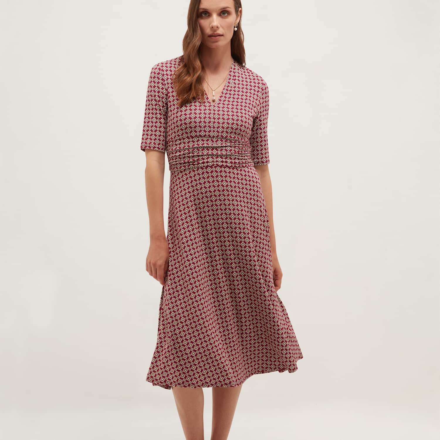 Hobbs Women's Jersey Printed V-Neck Midi Skater Dress - 8 - Pink Mix - Available at M&S