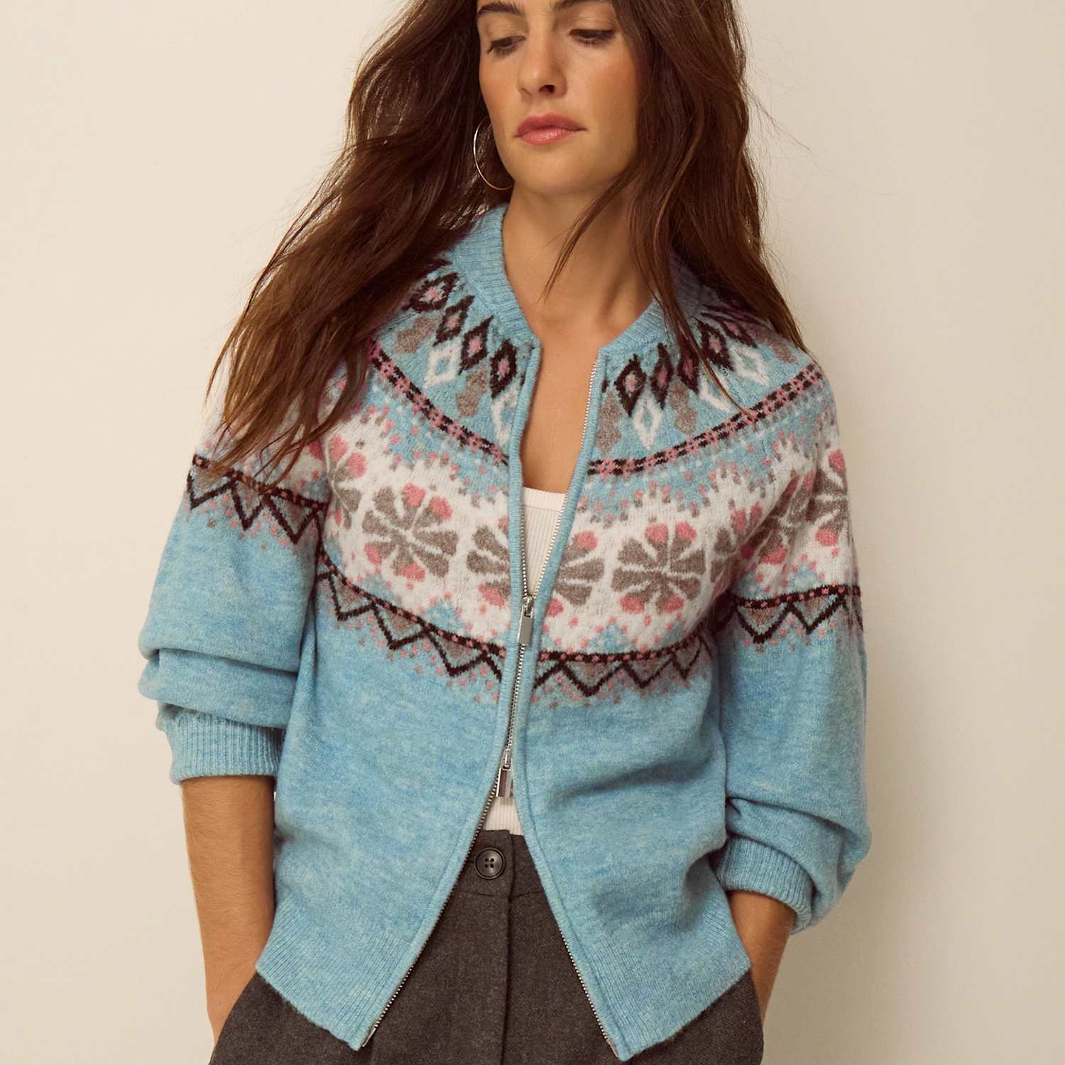Monsoon Women's Patterned Crew Neck Cardigan - Small - Blue Mix - Available at M&S