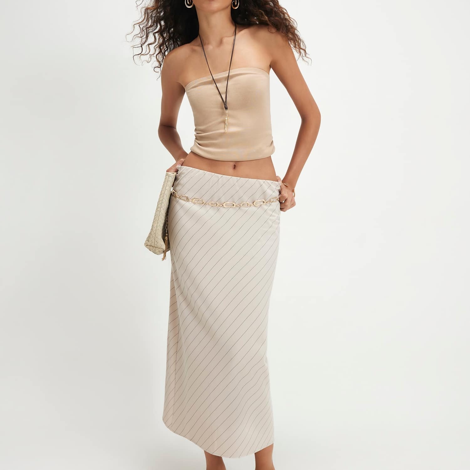 River Island Women's Striped Midi Slip Skirt - 12 - Cream Mix - Available at M&S