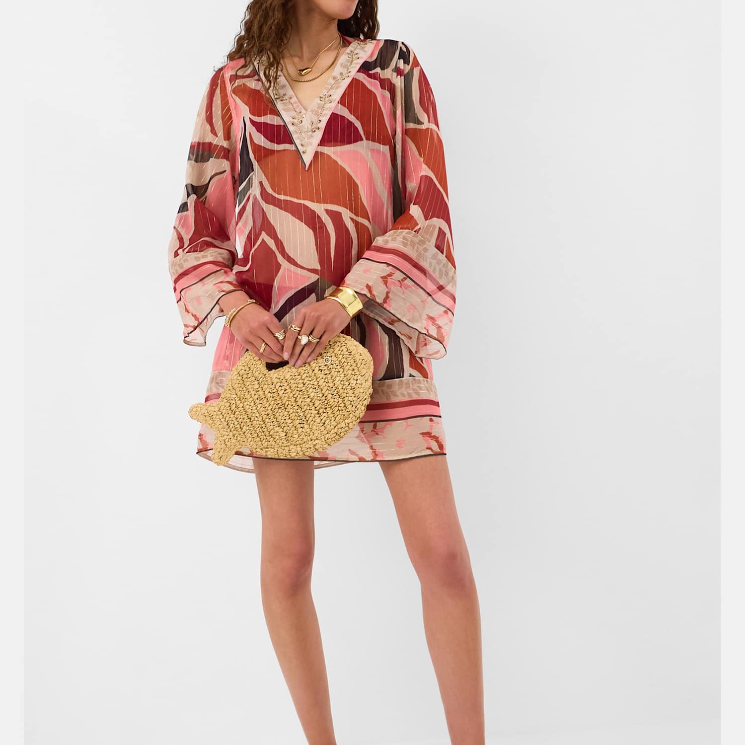 Accessorize Women's Printed Mini V-Neck Beach Cover Up Kaftan - Large - Multi - Available at M&S