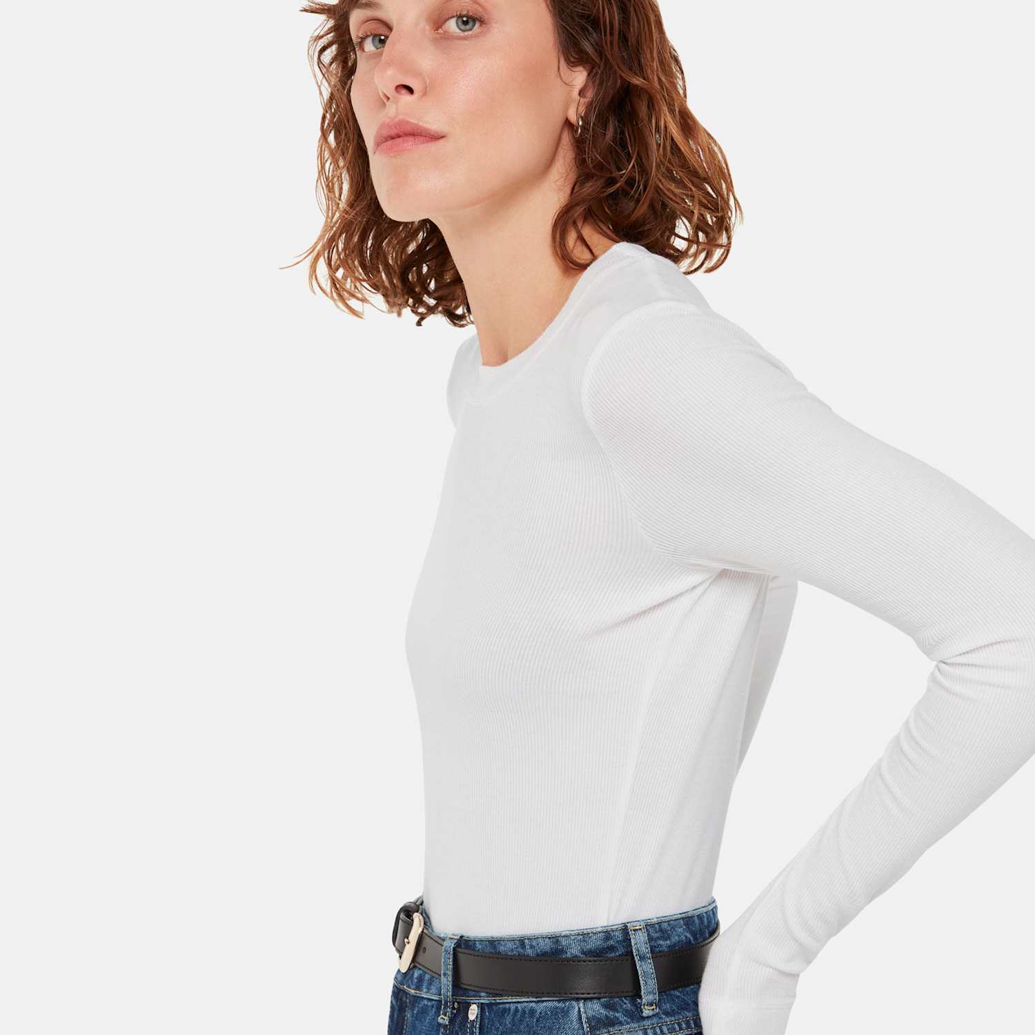 Whistles Women's Ribbed Crew Neck Top - 10 - White - Available at M&S