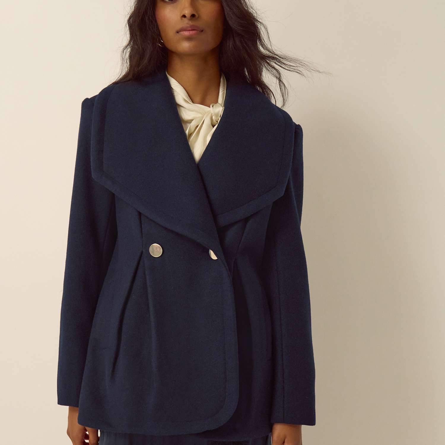 Monsoon Women's Collared Lightweight Coat With Wool - 18 - Navy - Available at M&S