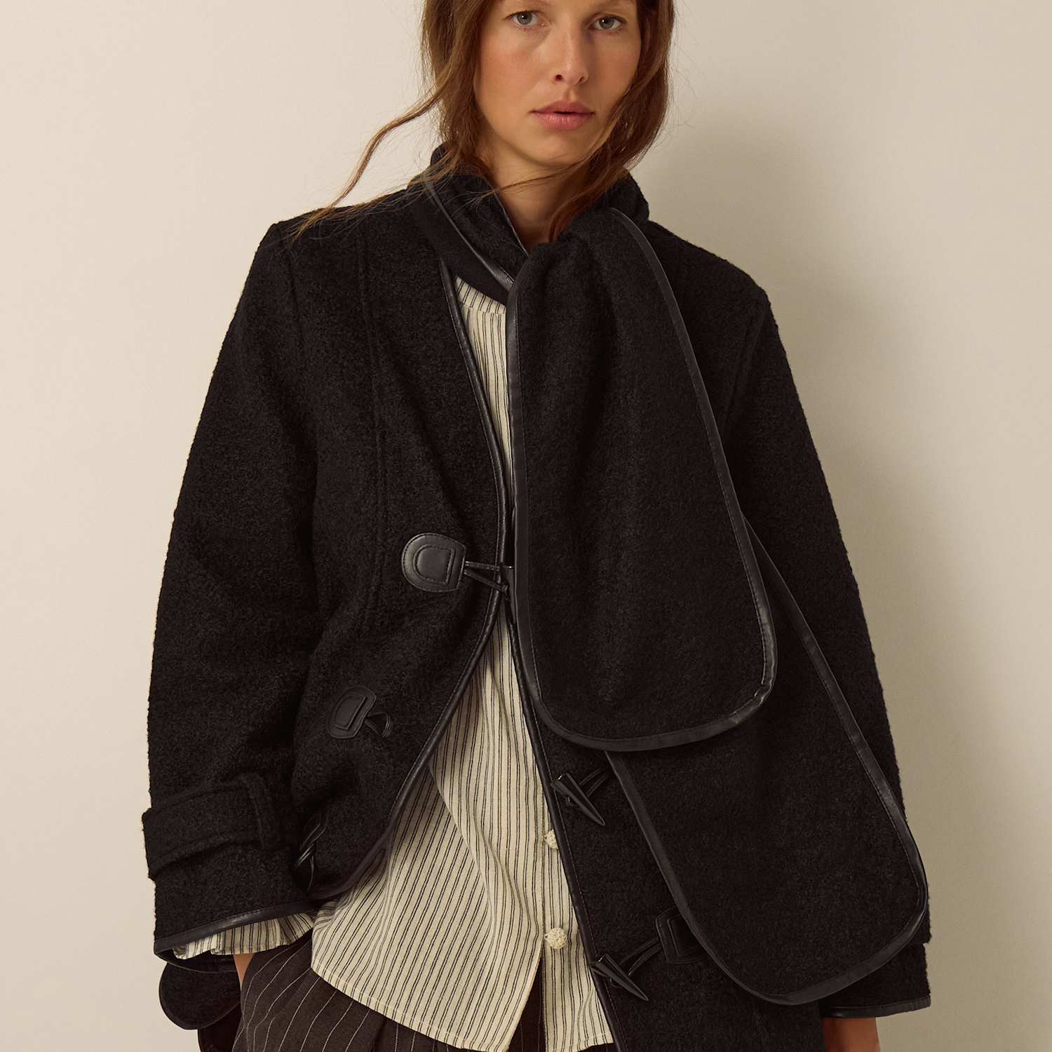 Monsoon Women's Boucle Lined V Neck Duffle Coat - Medium - Black - Available at M&S