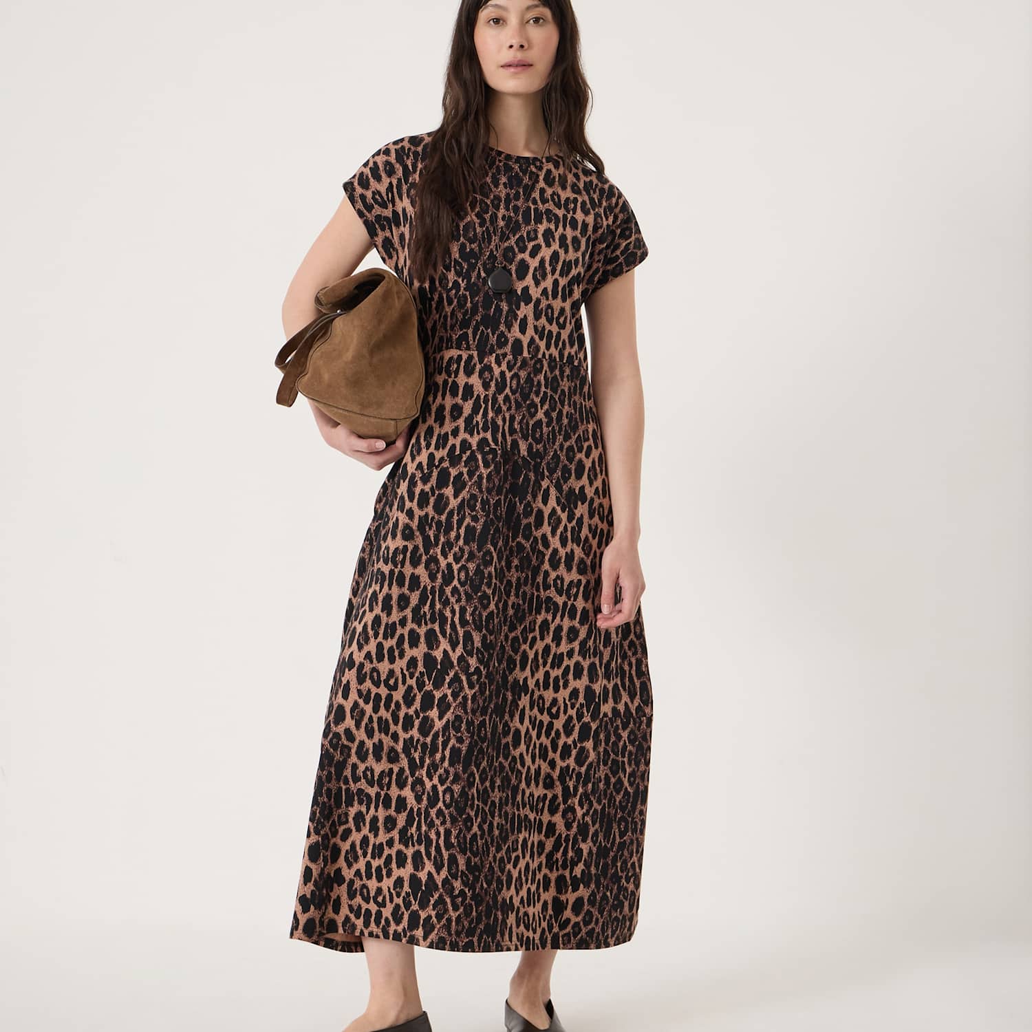 Hush Women's Cotton Rich Leopard Print Midaxi Waisted Dress - Extra Small - Brown Mix - Available at M&S