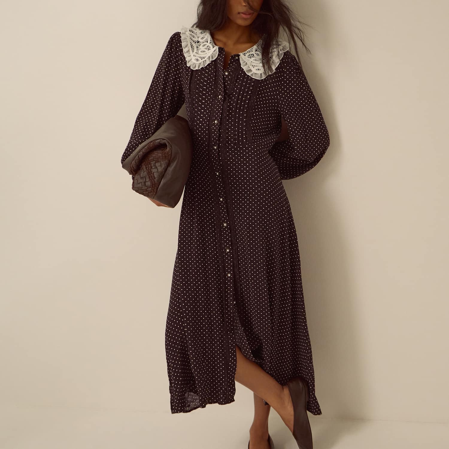 Monsoon Women's Polka Dot Midi Tea Dress - Extra Large - Chocolate - Available at M&S