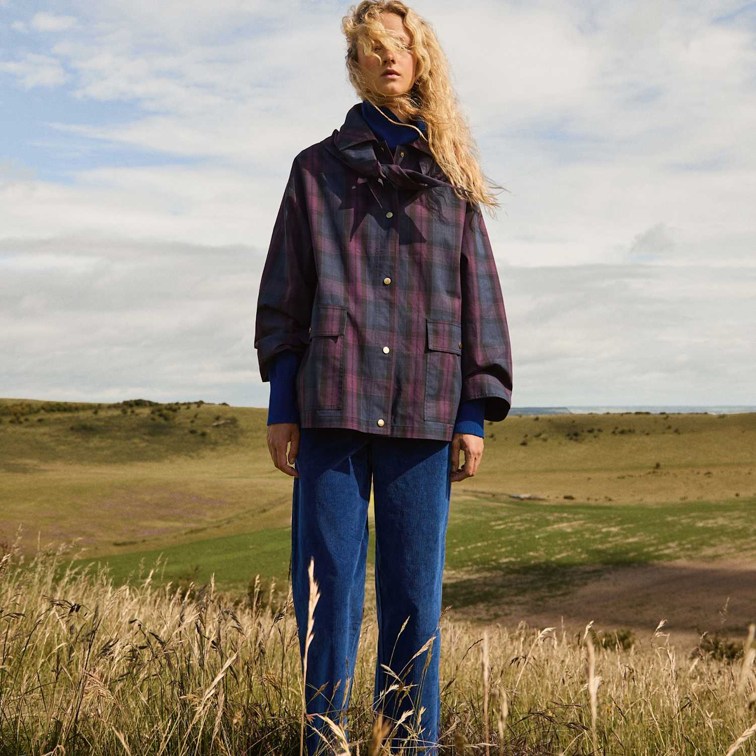 Monsoon Women's Checked Lightweight Cotton Cape - Large - Navy Mix - Available at M&S