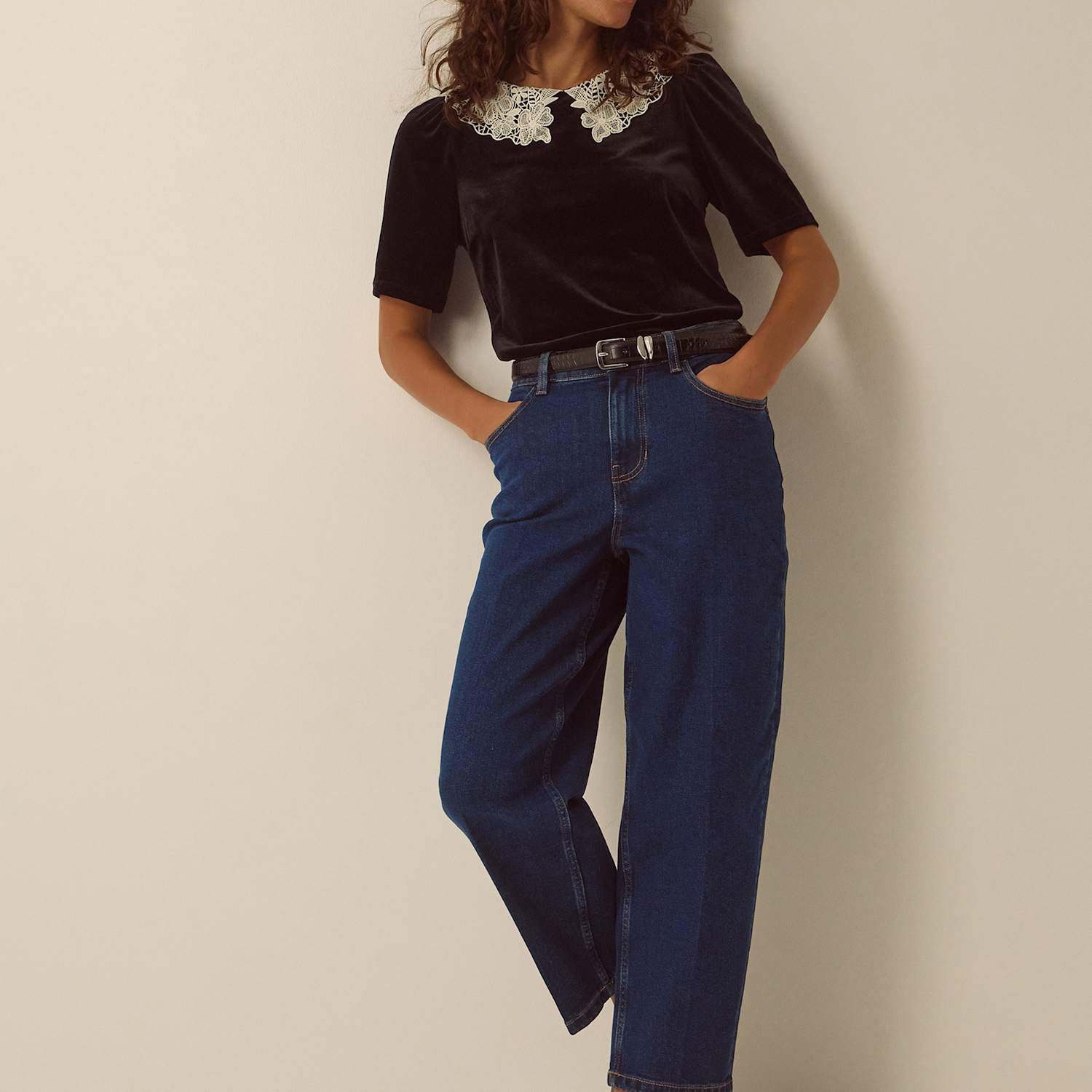 Monsoon Women's Button Front Barrel Jeans - 14 - Dark Blue - Available at M&S