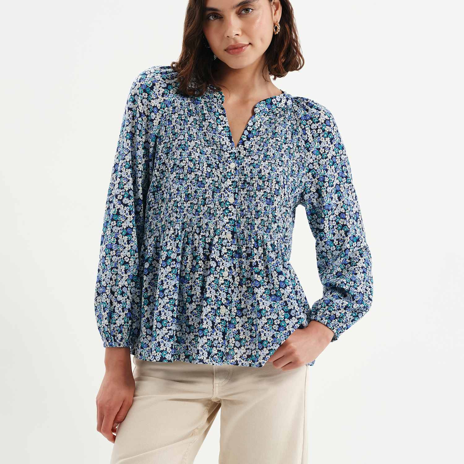 Finery London Women's Floral V- Neck Ruffle Blouse - 18 - Blue Mix - Available at M&S