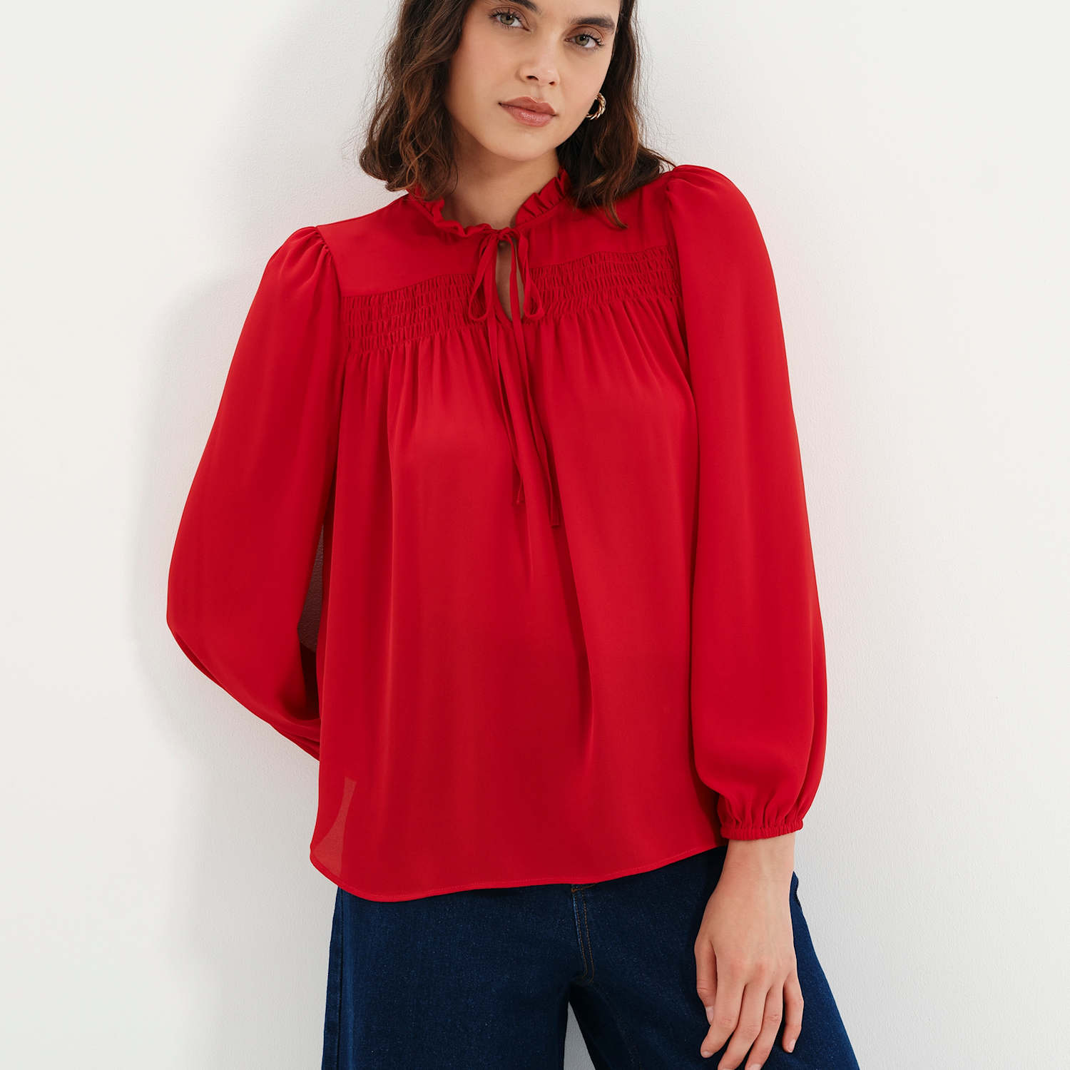 Finery London Women's Shirred Tie Neck Blouse - 20 - Available at M&S