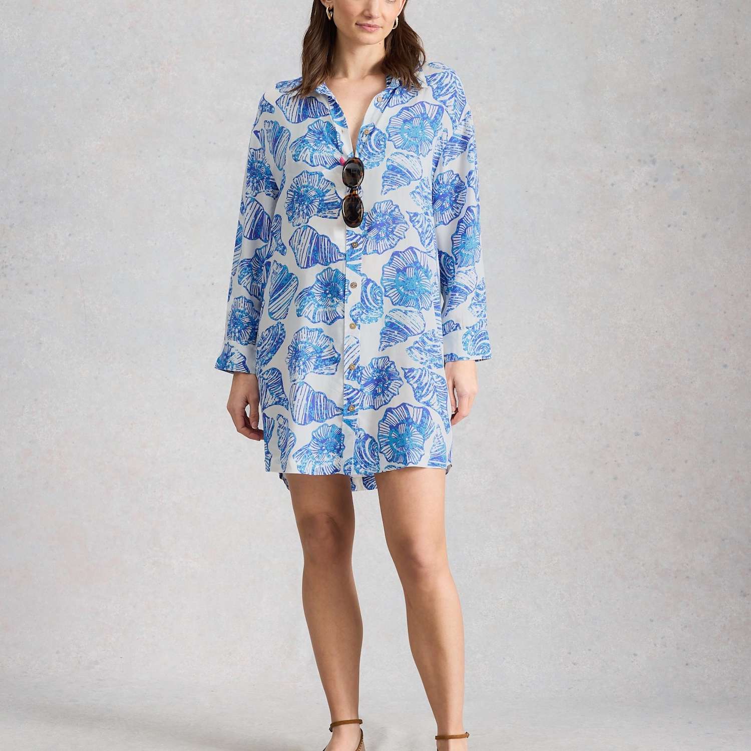 White Stuff Women's Shell Print Beach Cover Up Shirt - Extra Small - White Mix - Available at M&S