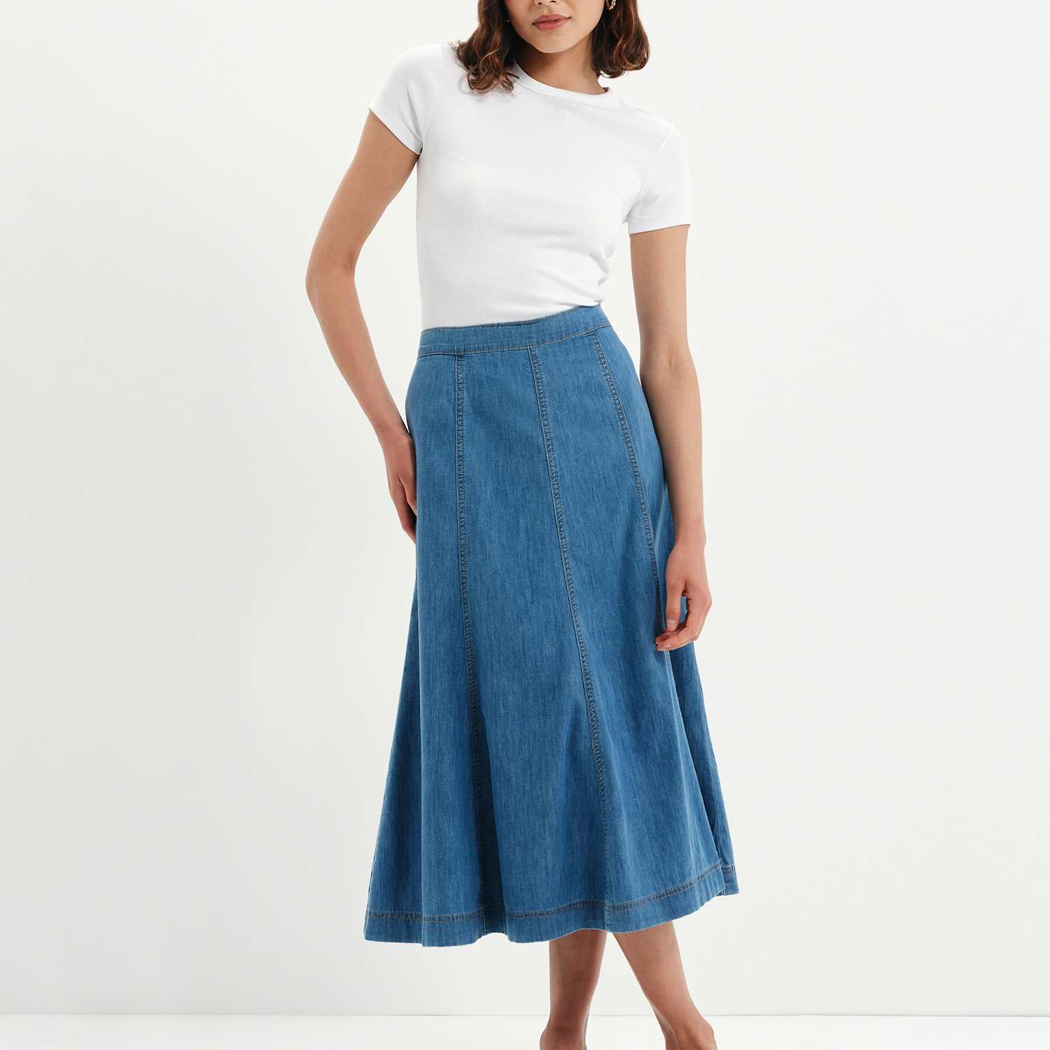 Finery London Women's Denim Midi A-Line Skirt - 10 - Mid Blue - Available at M&S
