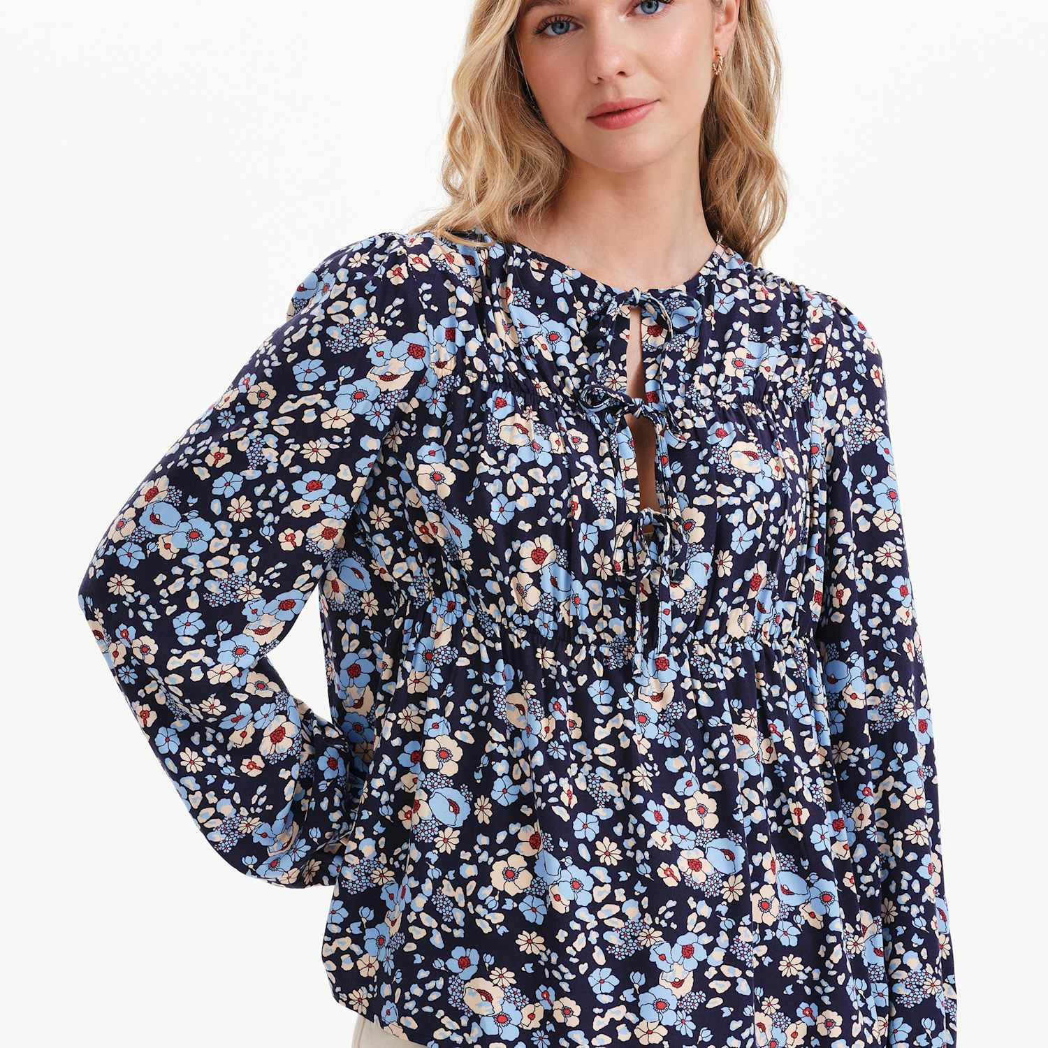 Finery London Women's Floral Tie Neck Top - 20 - Blue Mix - Available at M&S