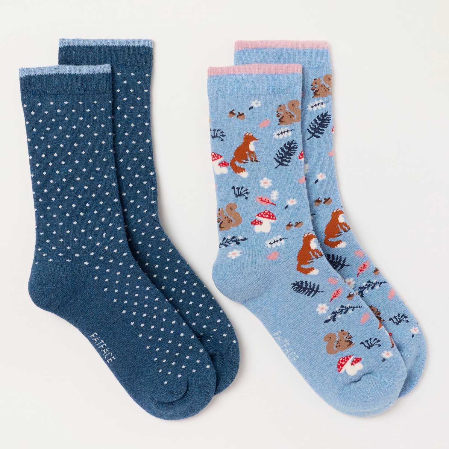 Fatface Women's 2 Pack Woodland Welly Socks - Blue Mix - Available at M&S