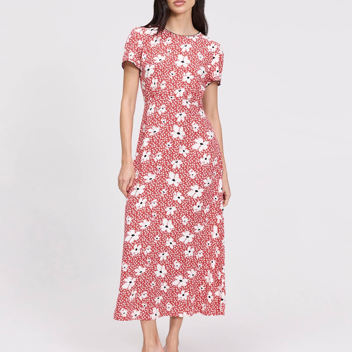 Finery London Women's Floral Midi Waisted Dress - 10 - Red Mix - Available at M&S