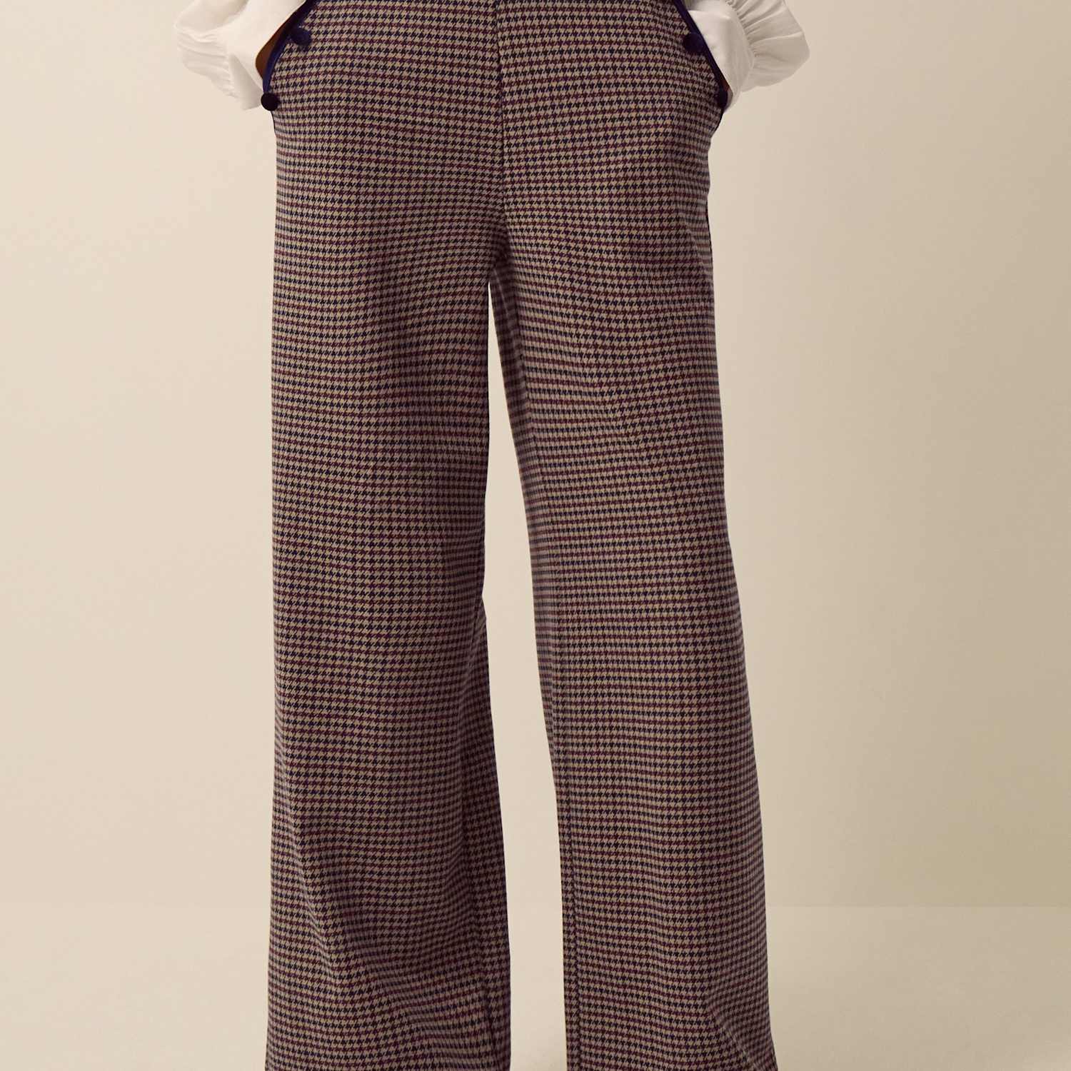 Monsoon Women's Checked Wide Leg Jersey Trousers - Large - Brown Mix - Available at M&S