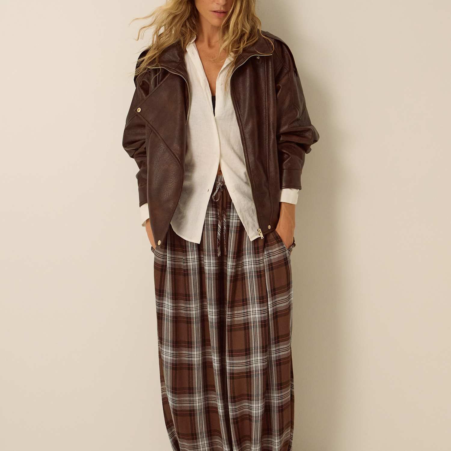 Monsoon Women's Checked Trousers - Large - Brown Mix - Available at M&S