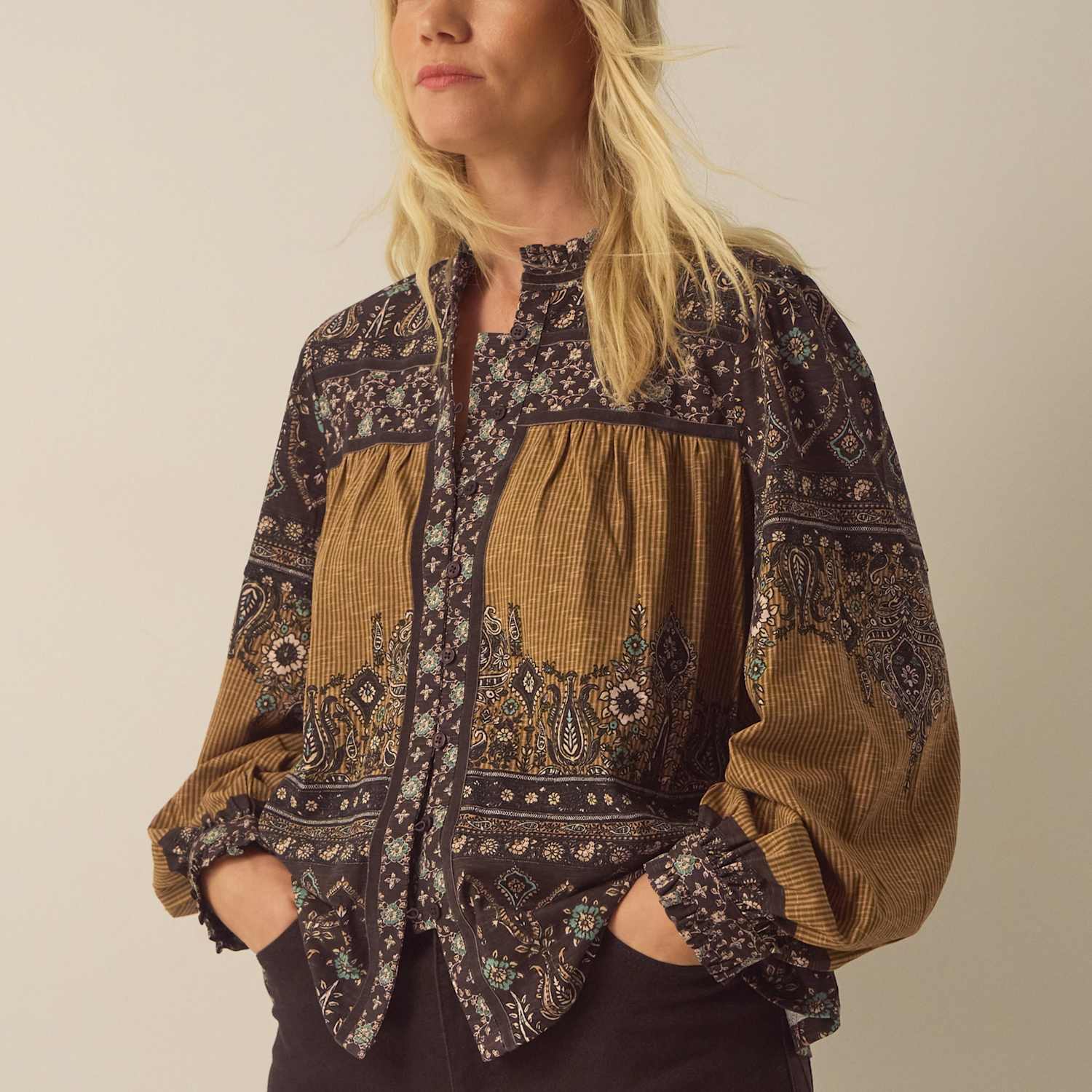 Monsoon Women's Pure Cotton Printed Regular Fit Top - Medium - Yellow Mix - Available at M&S