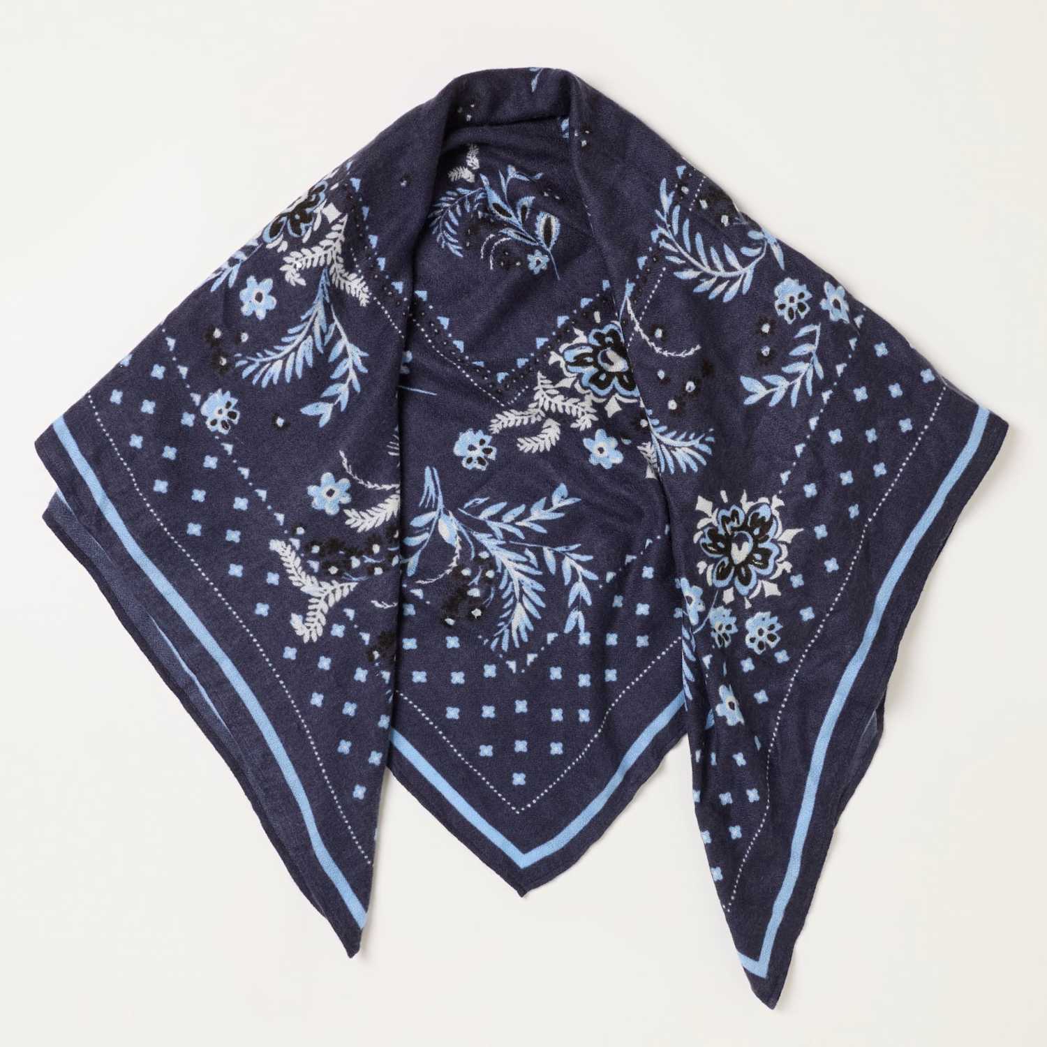 Fatface Women's Woven Floral Square Scarf with Wool - Navy Mix - Available at M&S