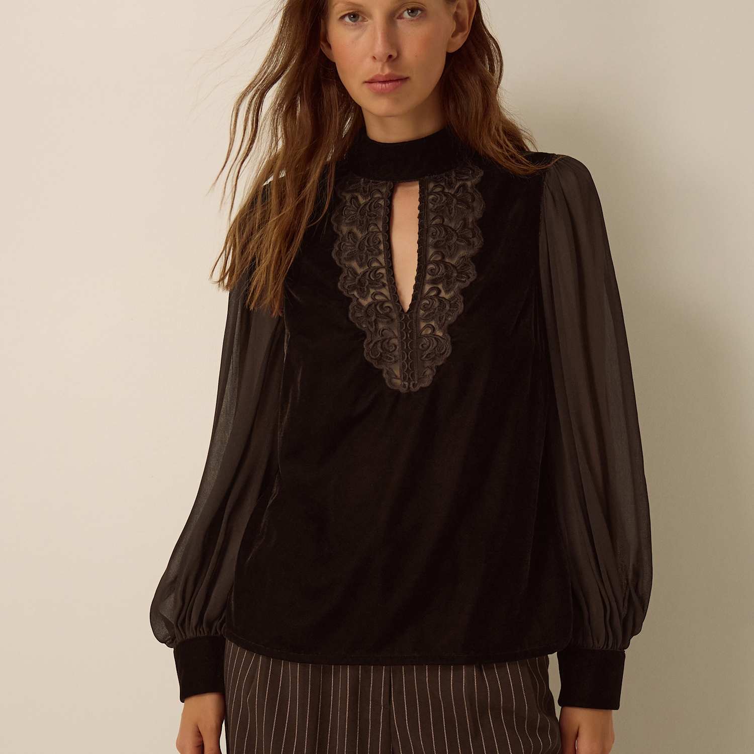 Monsoon Women's Embroidered High Neck Top - 16 - Chocolate - Available at M&S