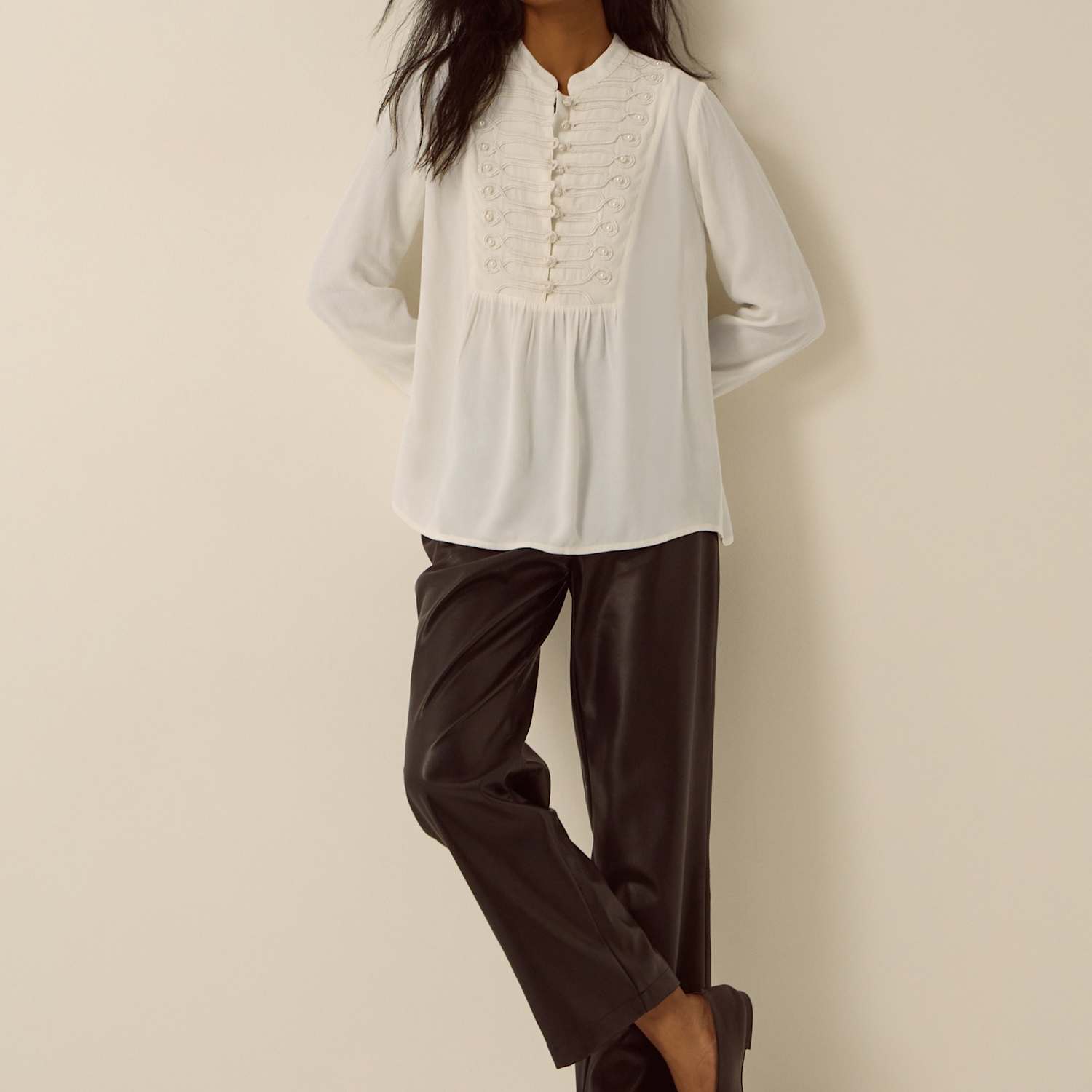 Monsoon Women's Button Detail Top - 10 - Ivory Mix - Available at M&S