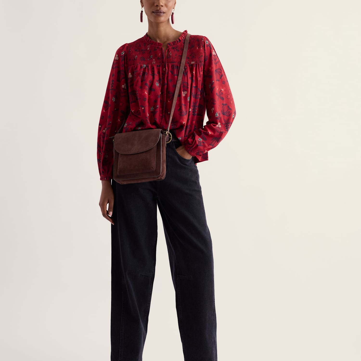 Seasalt Cornwall Women's Cotton Rich Printed Notch Neck Relaxed Blouse - 14 - Red Mix - Available at M&S