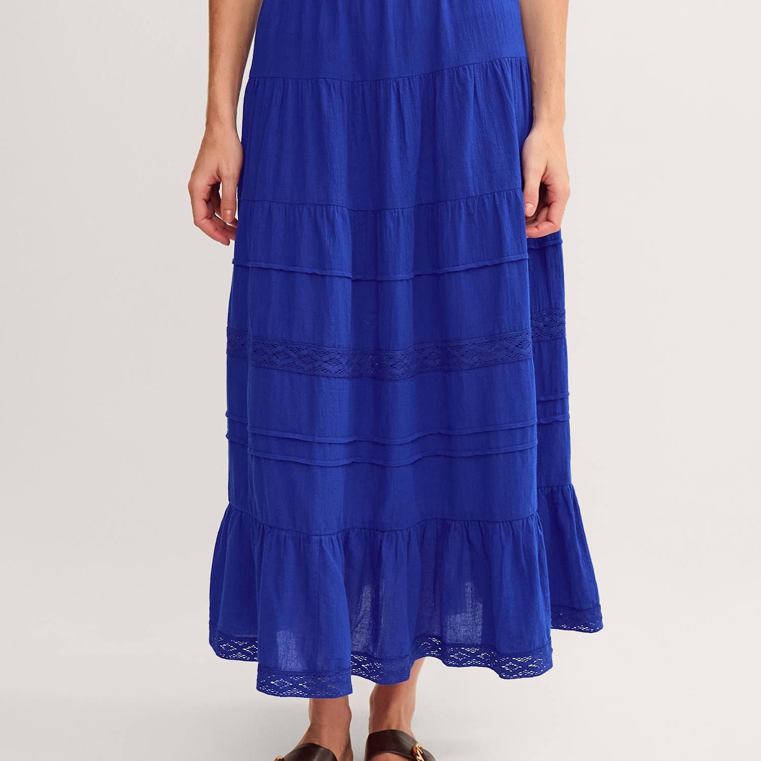 Monsoon Women's Pure Cotton Lace Trim Maxi Tiered Skirt - Medium - Dark Blue - Available at M&S