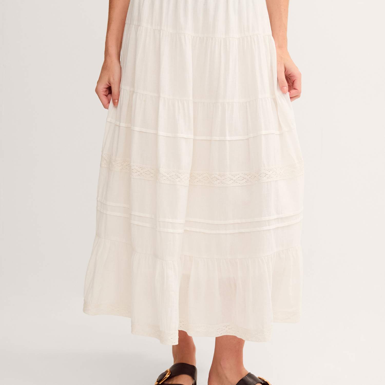 Monsoon Women's Pure Cotton Lace Trim Maxi Tiered Skirt - XX Large - White - Available at M&S