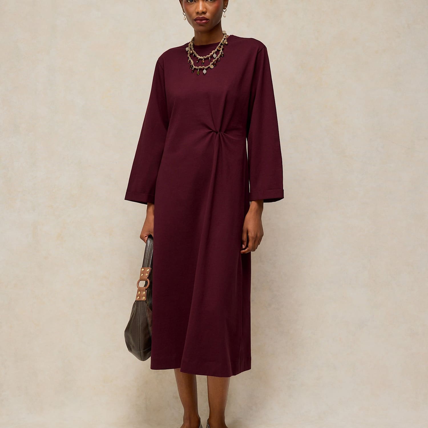 White Stuff Women's Gracie Pure Cotton Crew Neck Midi Twist Dress - 16 - Plum - Available at M&S