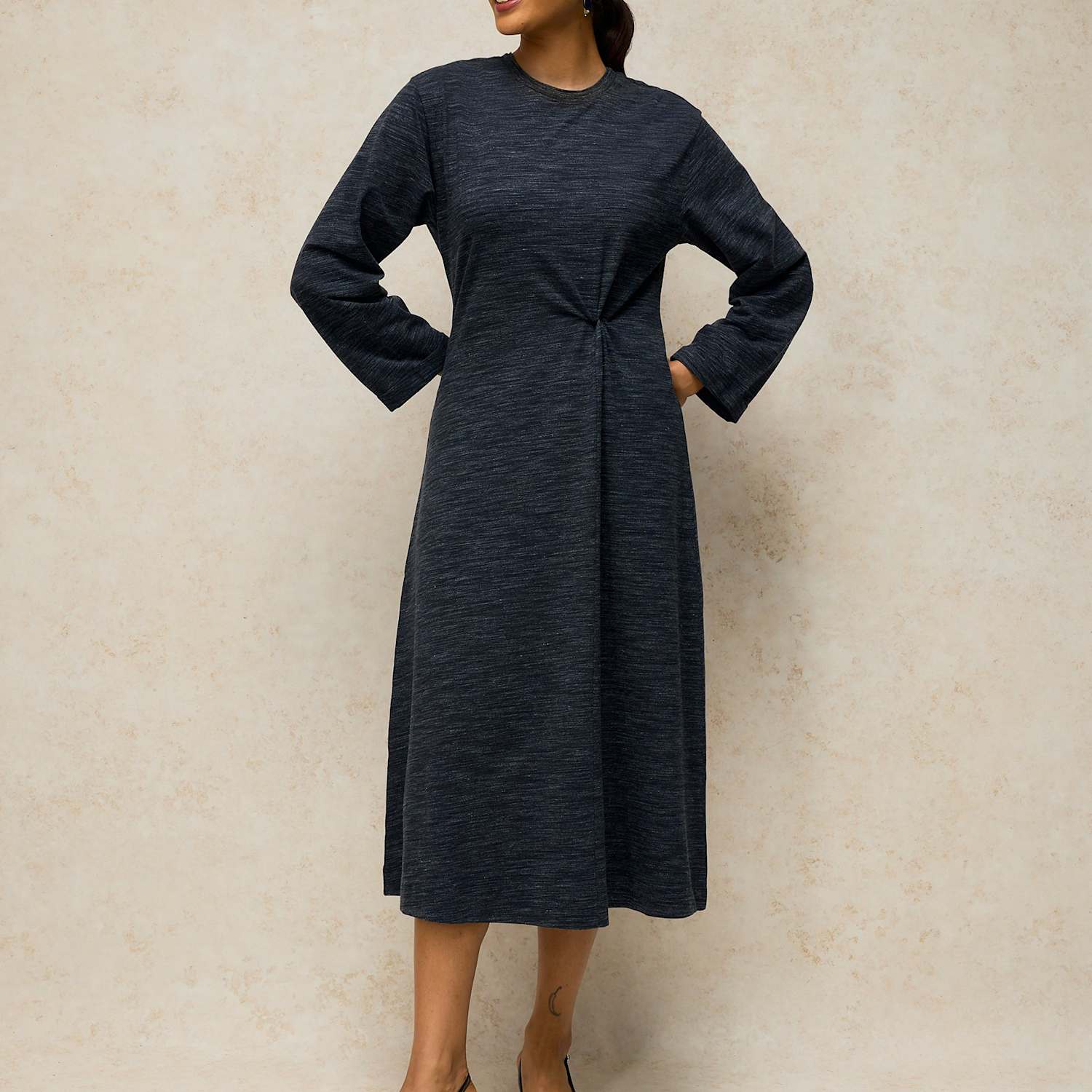 White Stuff Women's Gracie Pure Cotton Crew Neck Midi Twist Dress - 18 - Dark Navy - Available at M&S