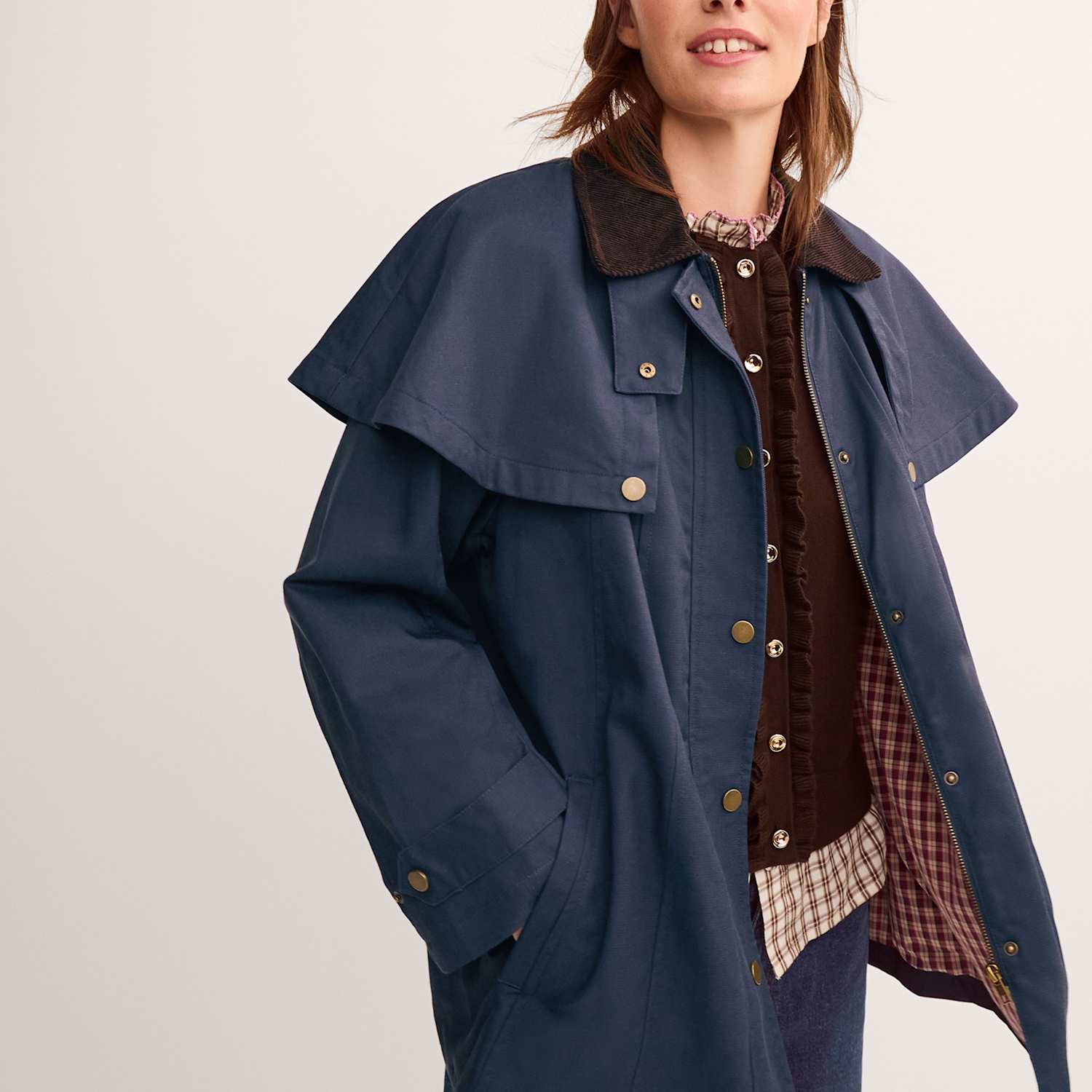 Monsoon Women's Cotton Blend Cape Barn Jacket - Large - Navy - Available at M&S