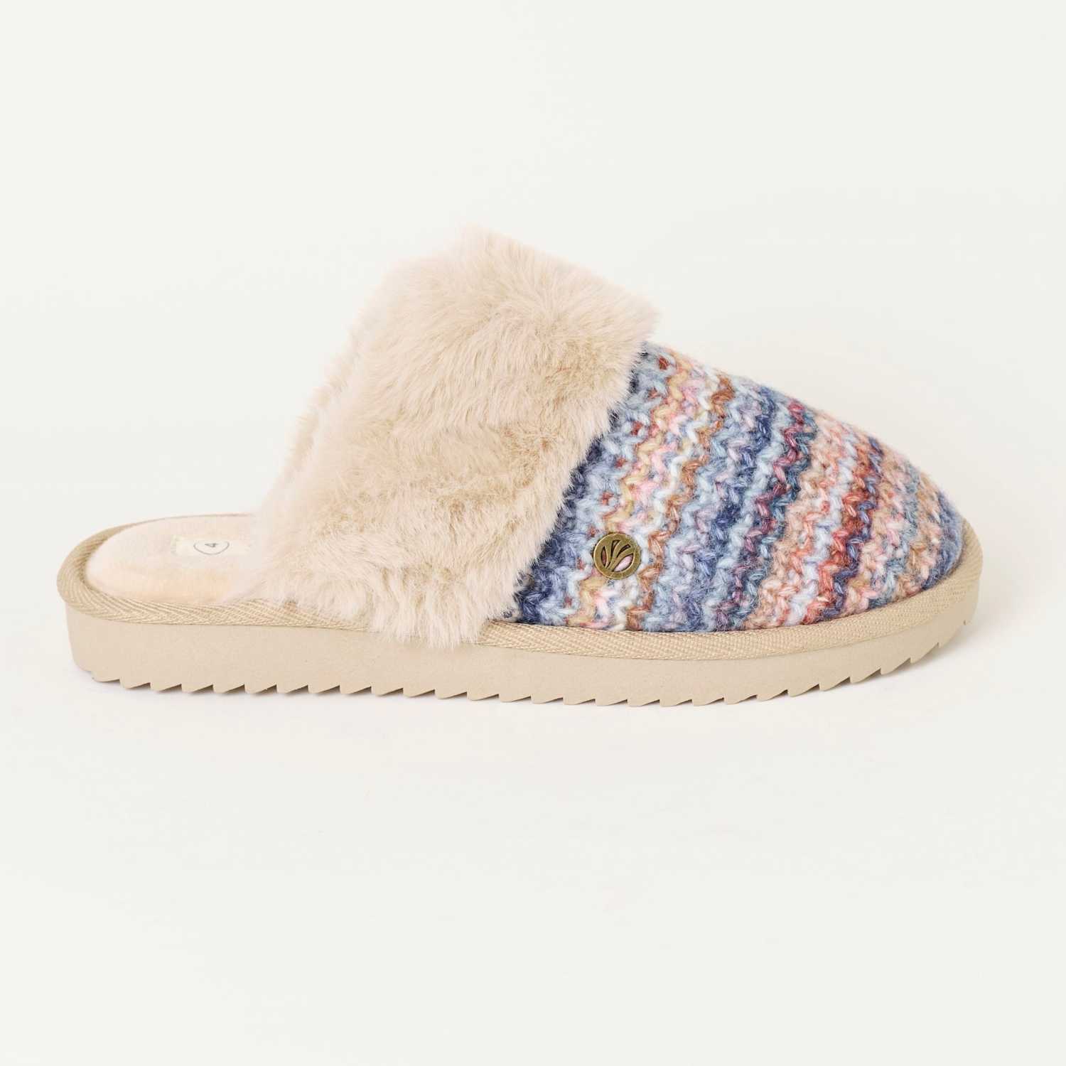 Fatface Women's Faux Fur Cuff Mule Slippers - 6 - Blue Mix - Available at M&S