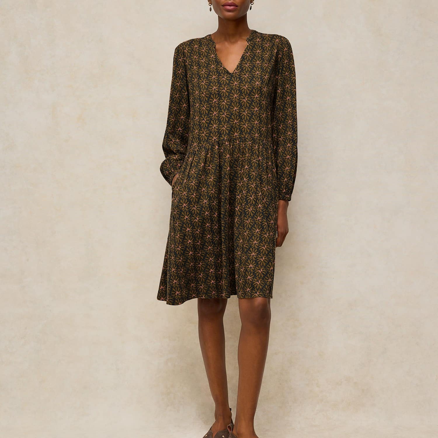 White Stuff Women's Lola Cotton Blend Patterned Notch Neck Dress - 12 - Green Mix - Available at M&S