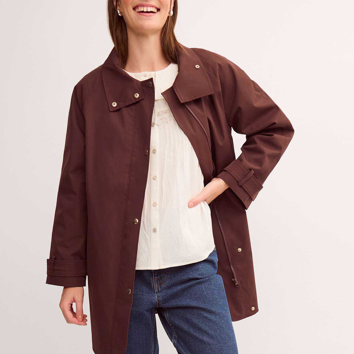 Monsoon Women's Funnel Neck Raincoat - Small - Chocolate - Available at M&S