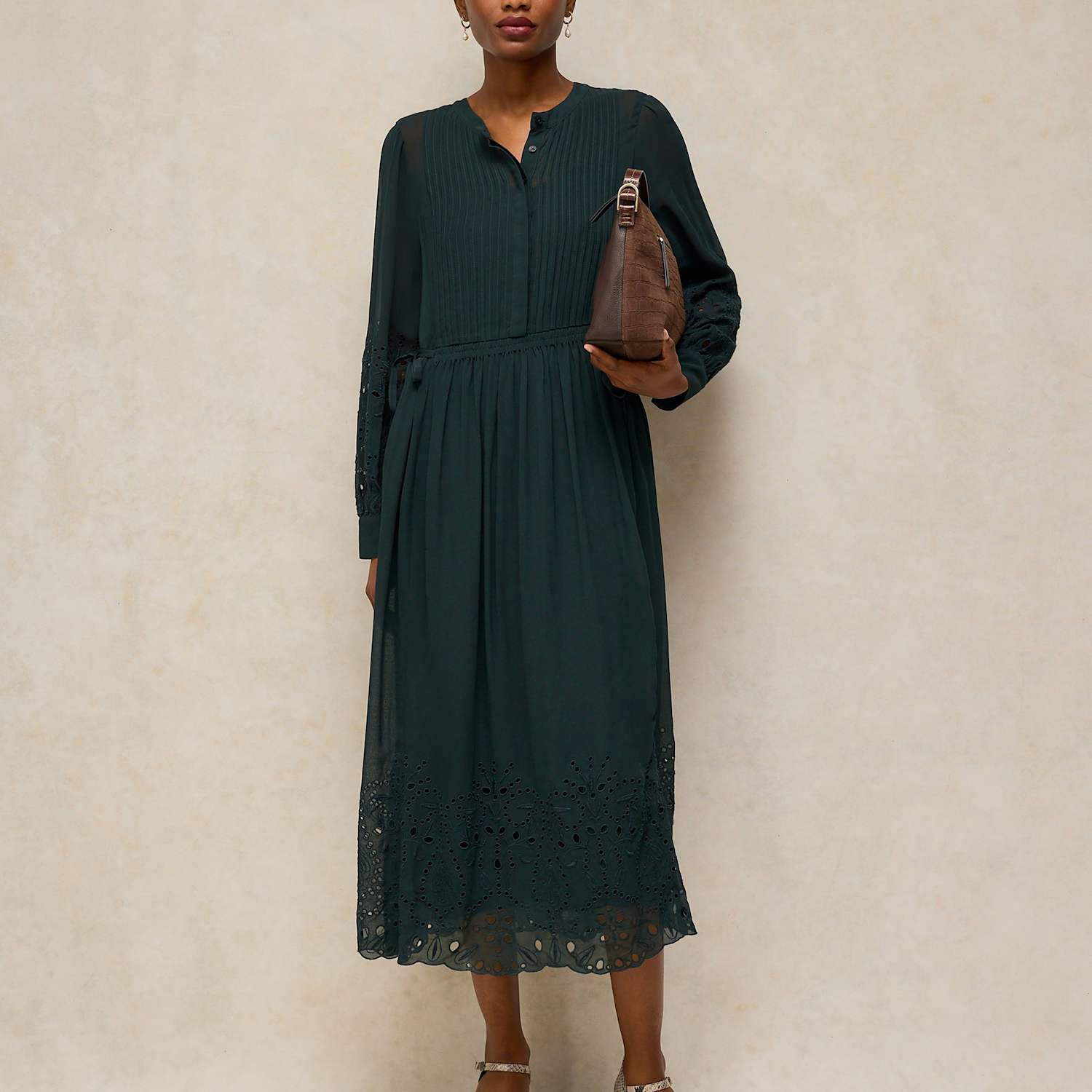White Stuff Women's Sloane Lined Crew Neck Midi Dress - 14 - Dark Green - Available at M&S