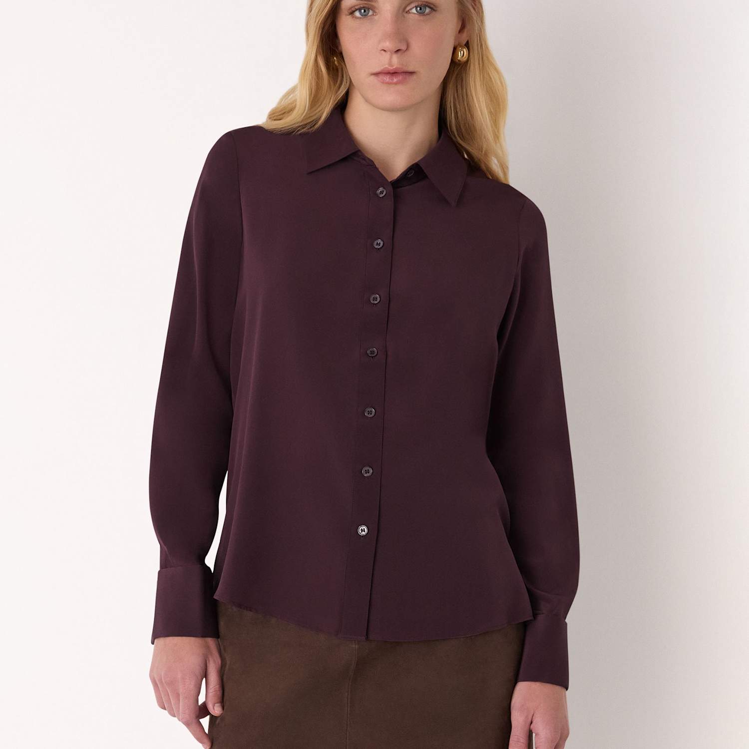 Whistles Women's Pure Silk Shirt - 12 - Burgundy - Available at M&S