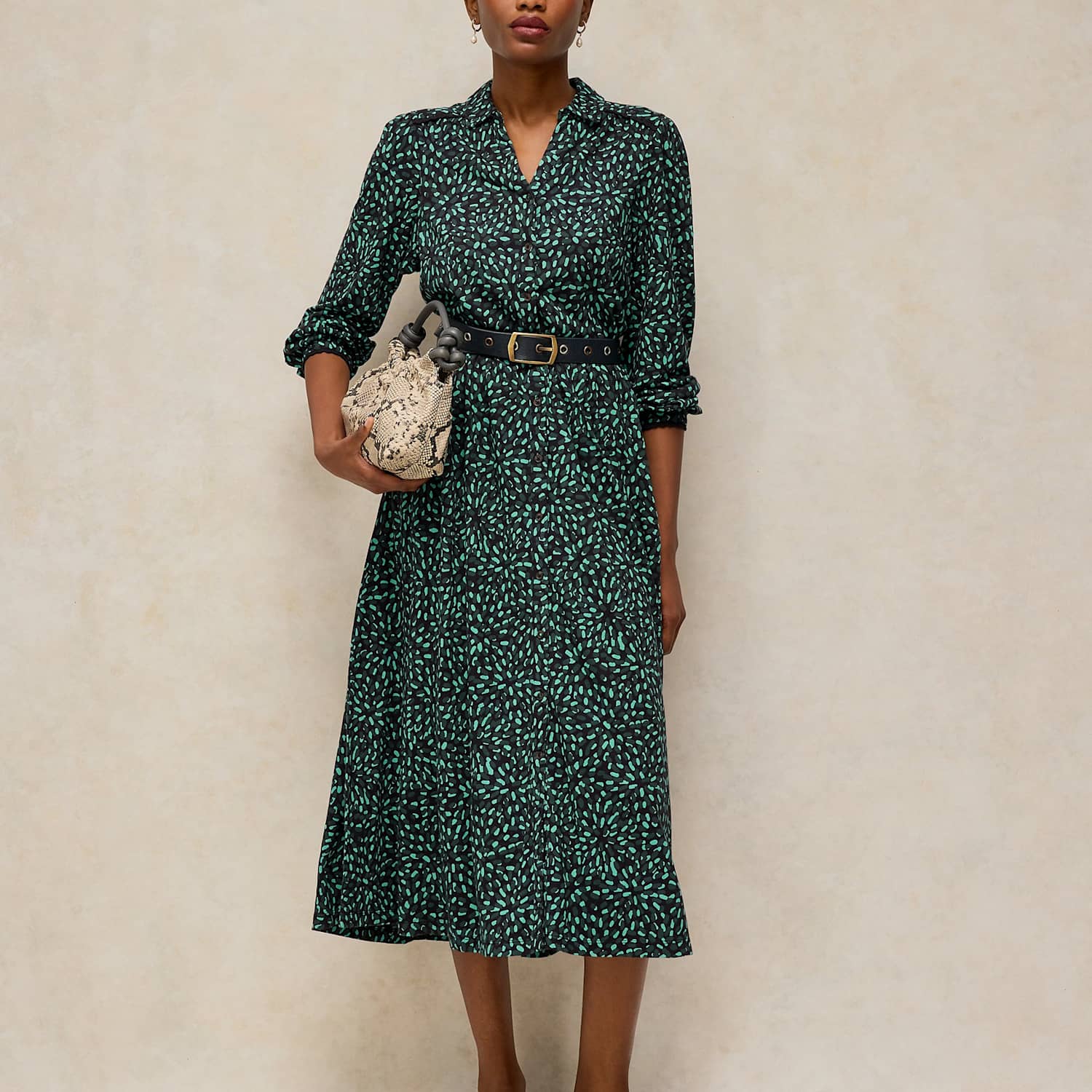 White Stuff Women's Reegan Cotton Blend Collared Patterned Midi Dress - 12 - Green Mix - Available at M&S