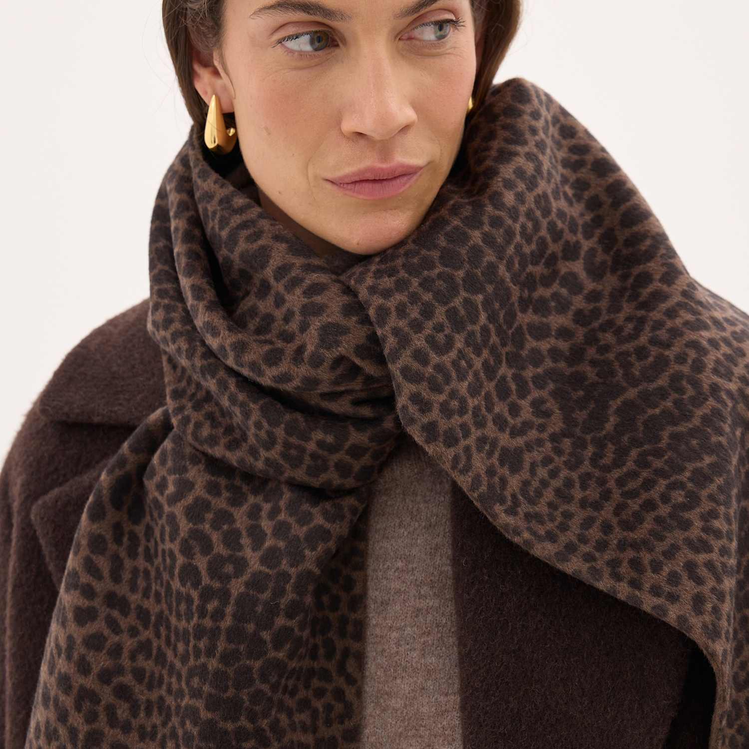 Hush Women's Pure Wool Leopard Print Rectangle Scarf - Brown Mix - Available at M&S