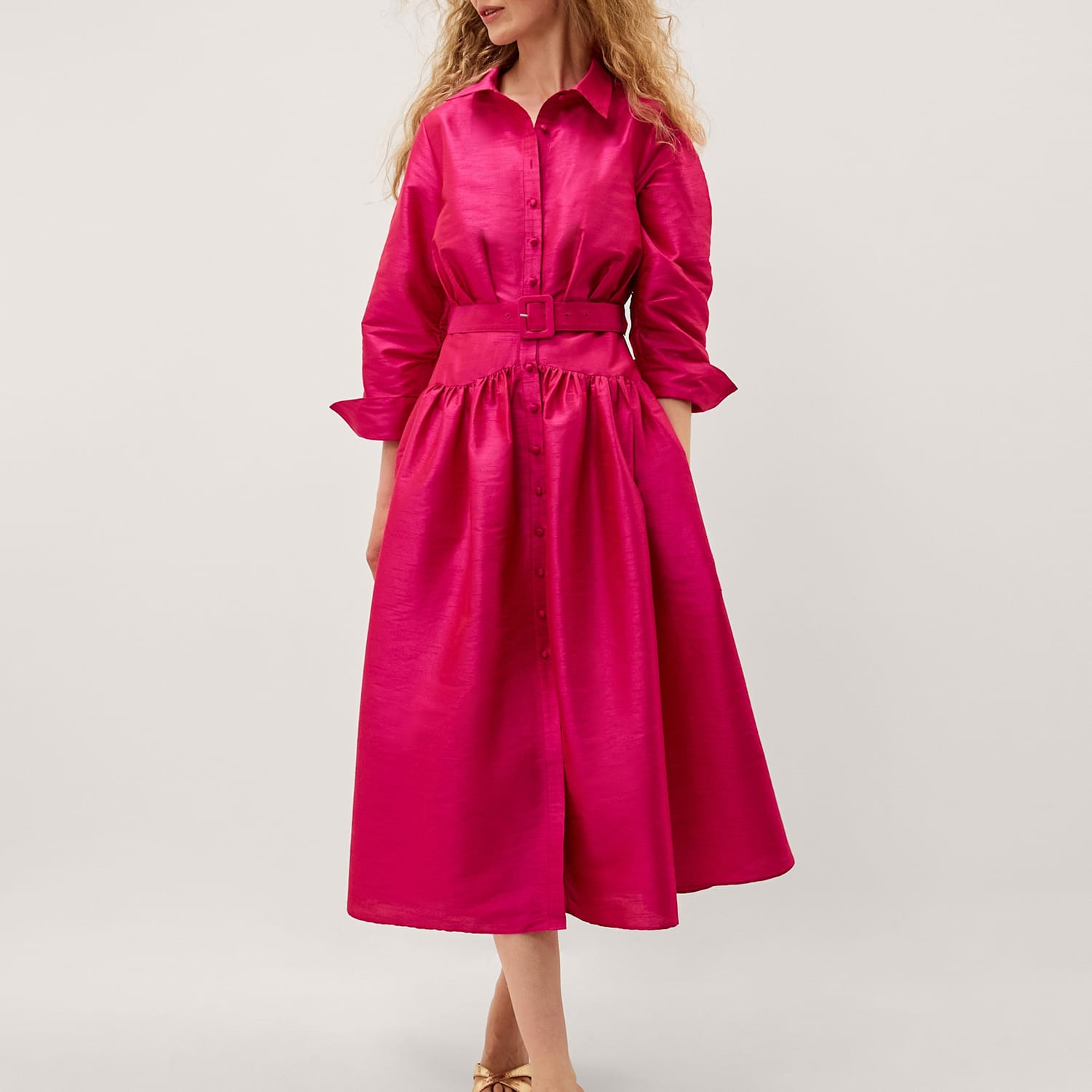 Monsoon Women's Belted Midi Shirt Dress - 16 - Pink - Available at M&S