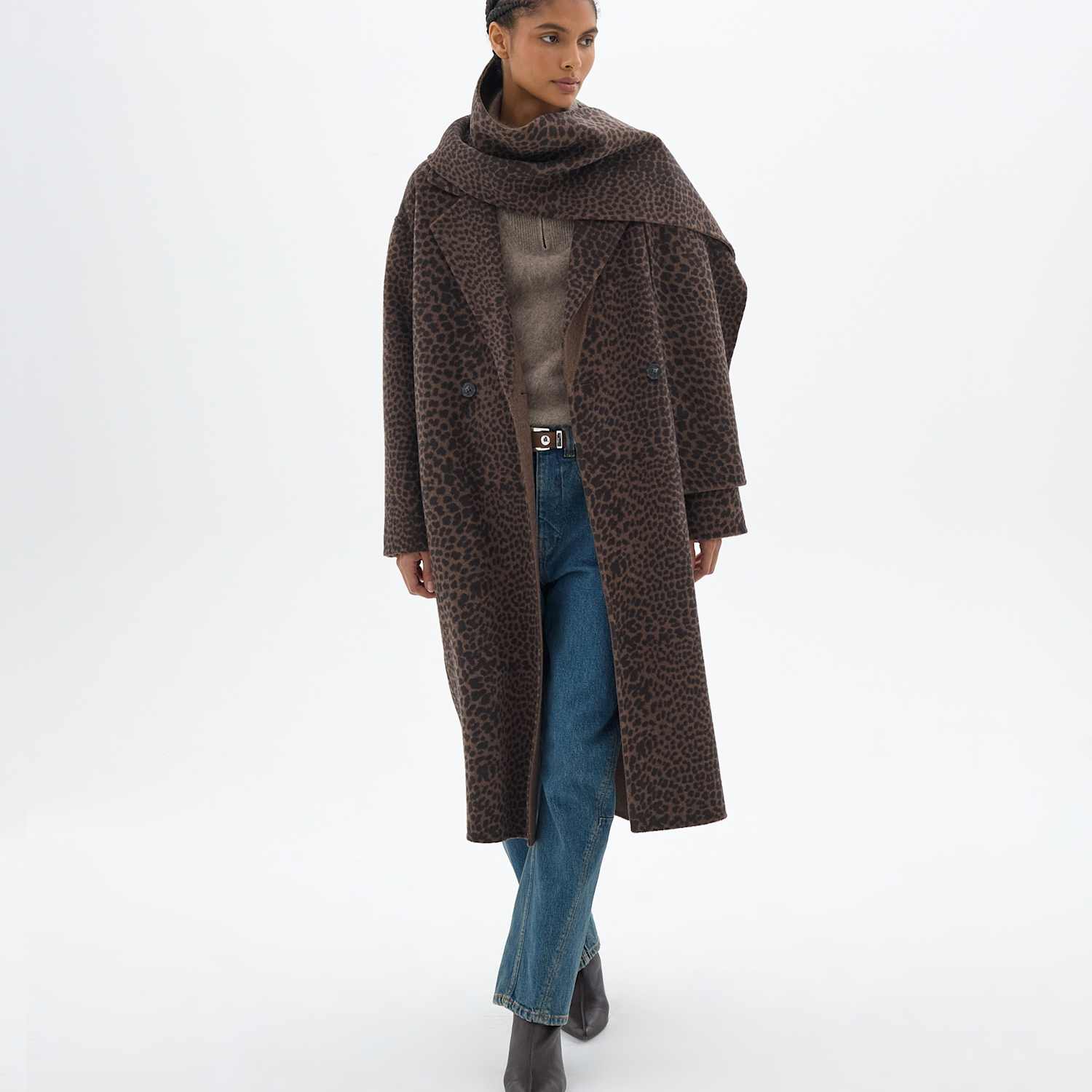 Hush Women's Pure Wool Leopard Print Overcoat - XS-S - Brown Mix - Available at M&S