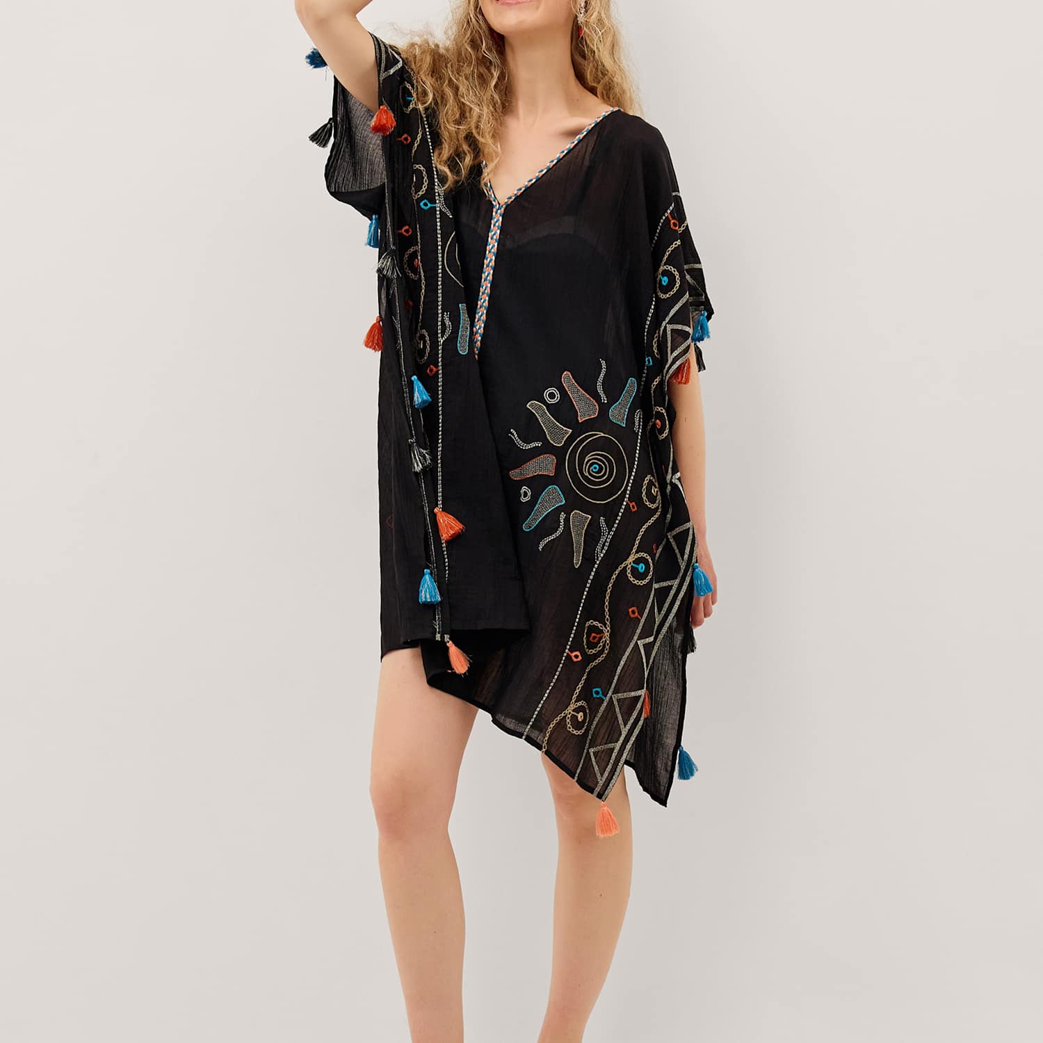 Monsoon Women's Pure Cotton Embroidered Beach Cover Up Kaftan - Large - Black - Available at M&S