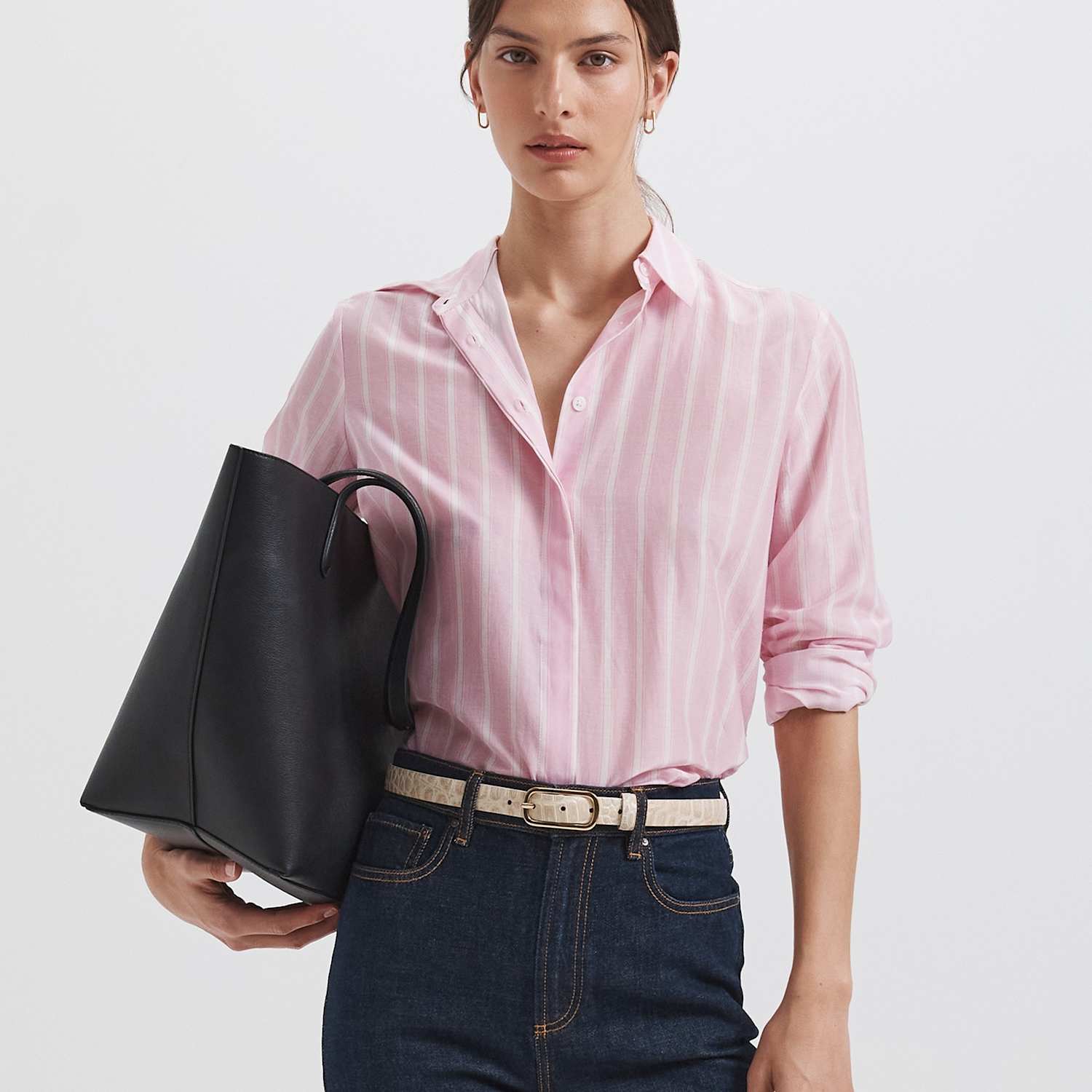 Saba Women's Striped Collared Cotton Silk Blend Long Sleeve Shirt - 12 - Pink - Available at M&S