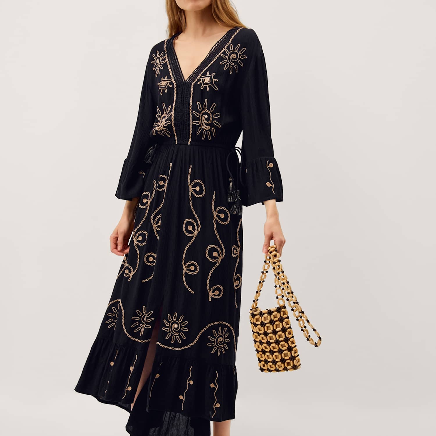 Monsoon Women's Embroidered Tiered Beach Cover Up Kaftan - Large - Black - Available at M&S