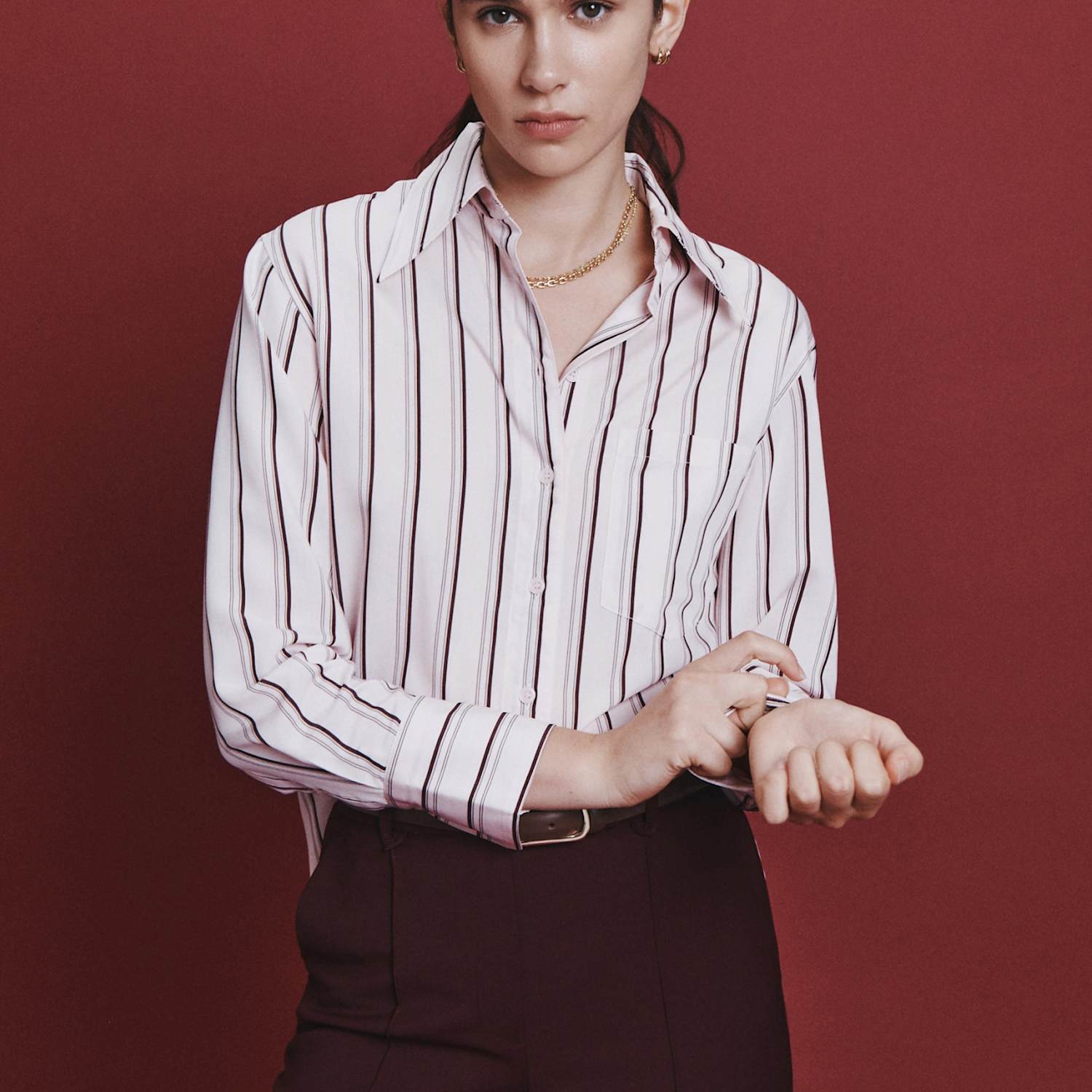 Saba Women's Striped Collared Long Sleeve Shirt - 10 - Pink - Available at M&S