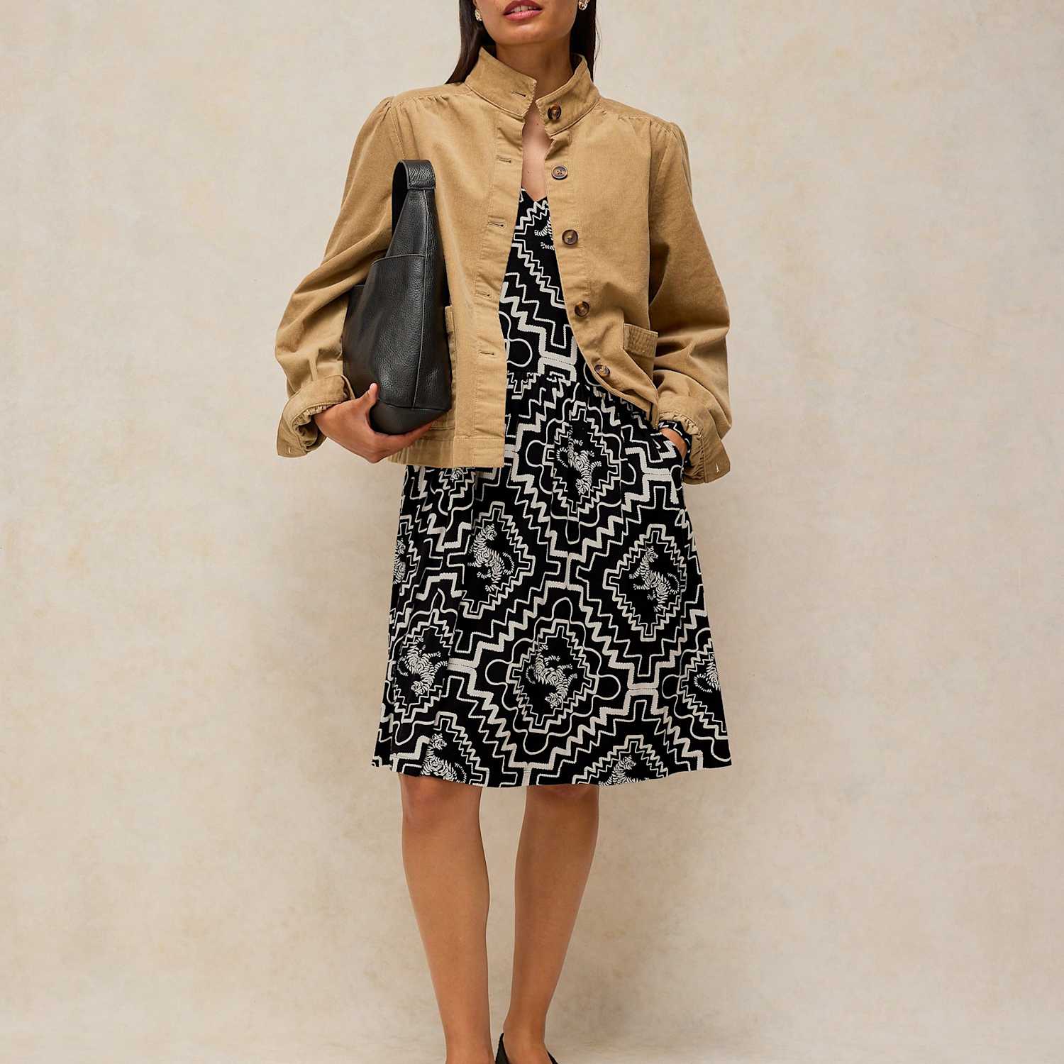 White Stuff Women's Lola Patterned Knee Length Dress With Modal - 14 - Black Mix - Available at M&S