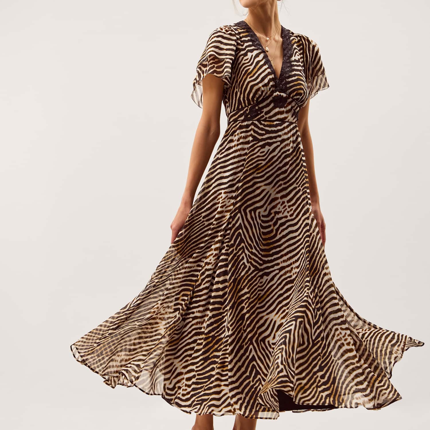 Monsoon Women's Animal Print V-Neck Midi Tea Dress - 18 - Brown Mix - Available at M&S